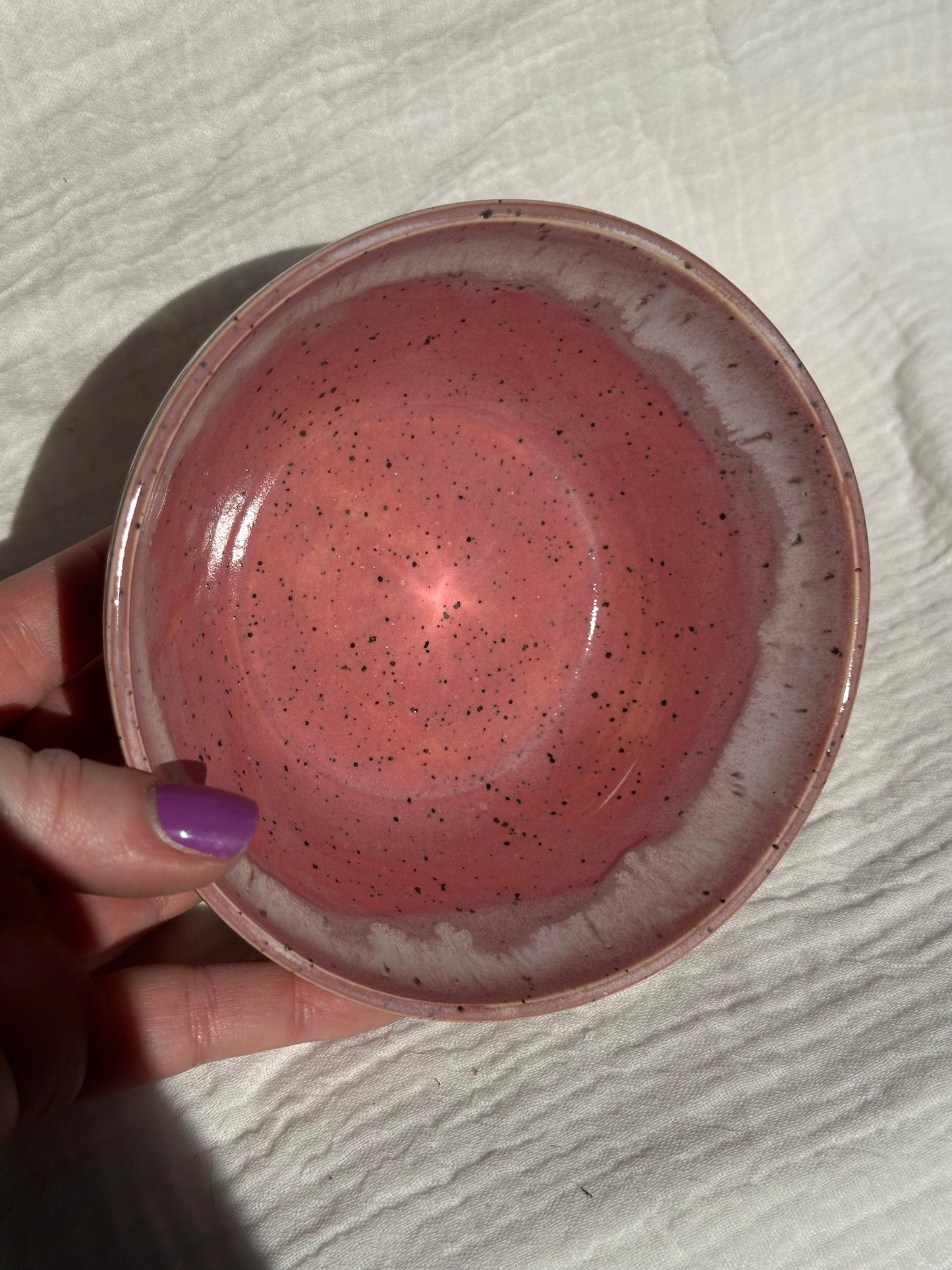 Ceramic Stoneware Pink and White Small Bowl Everyday Serving Pottery