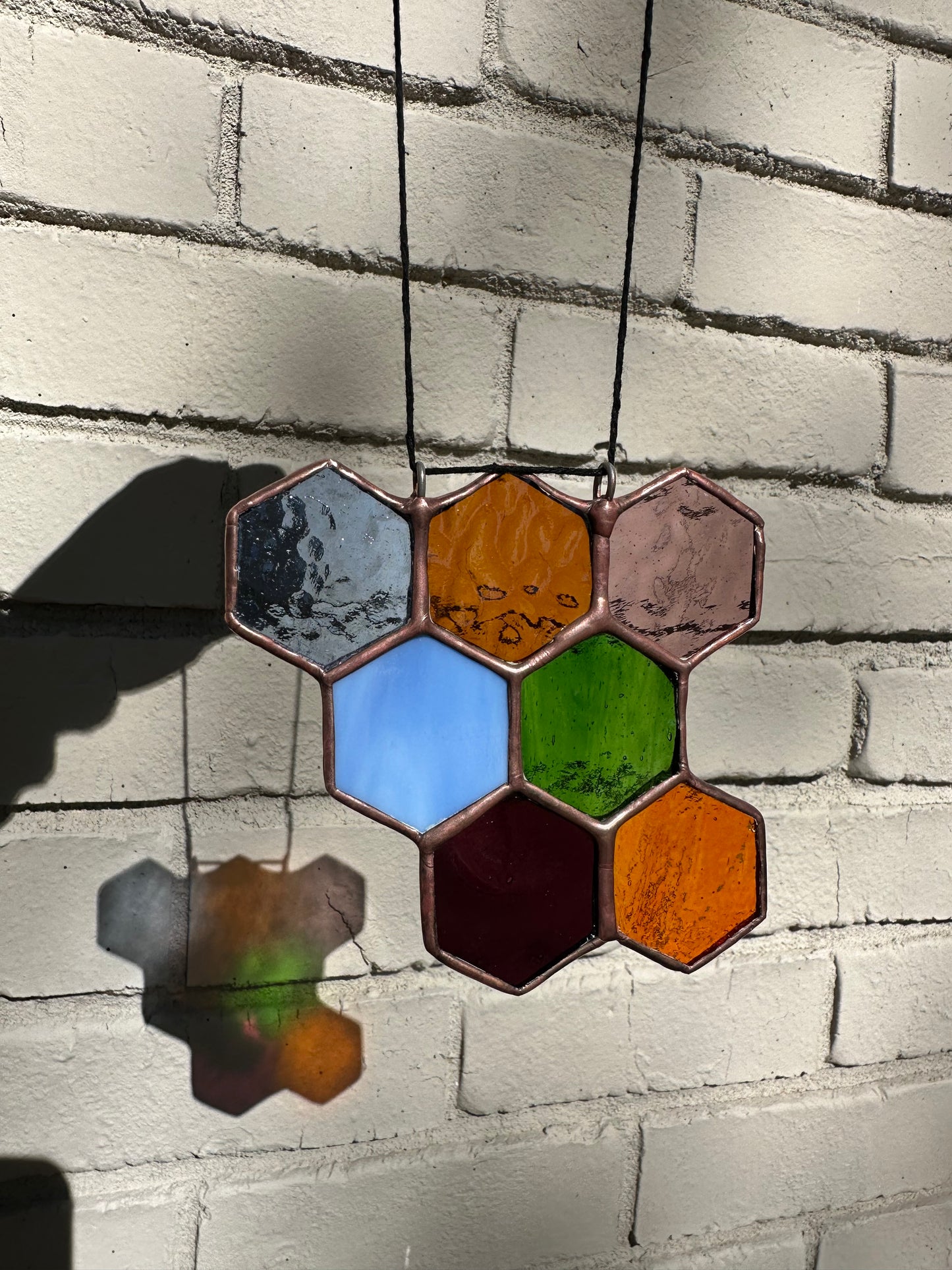 Stained Glass Honeycomb Hexagon Suncatcher Window Decoration Glass Art Gift Housewarming