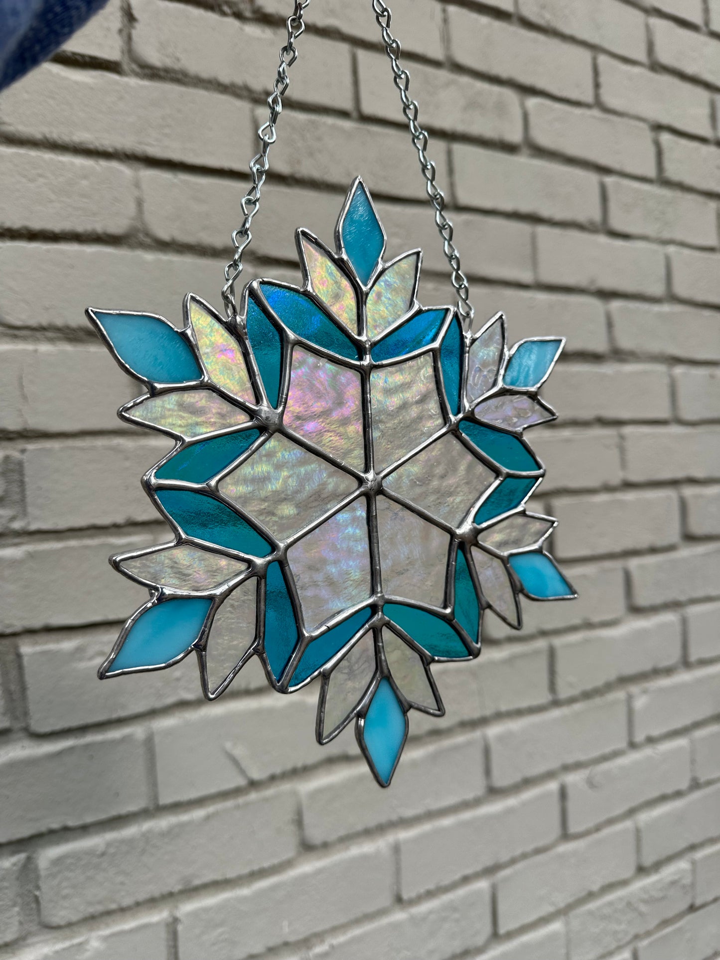 Ready to ship Stained Glass Snowflake Suncatcher Window Decoration Glass Art Plant Lover Gift