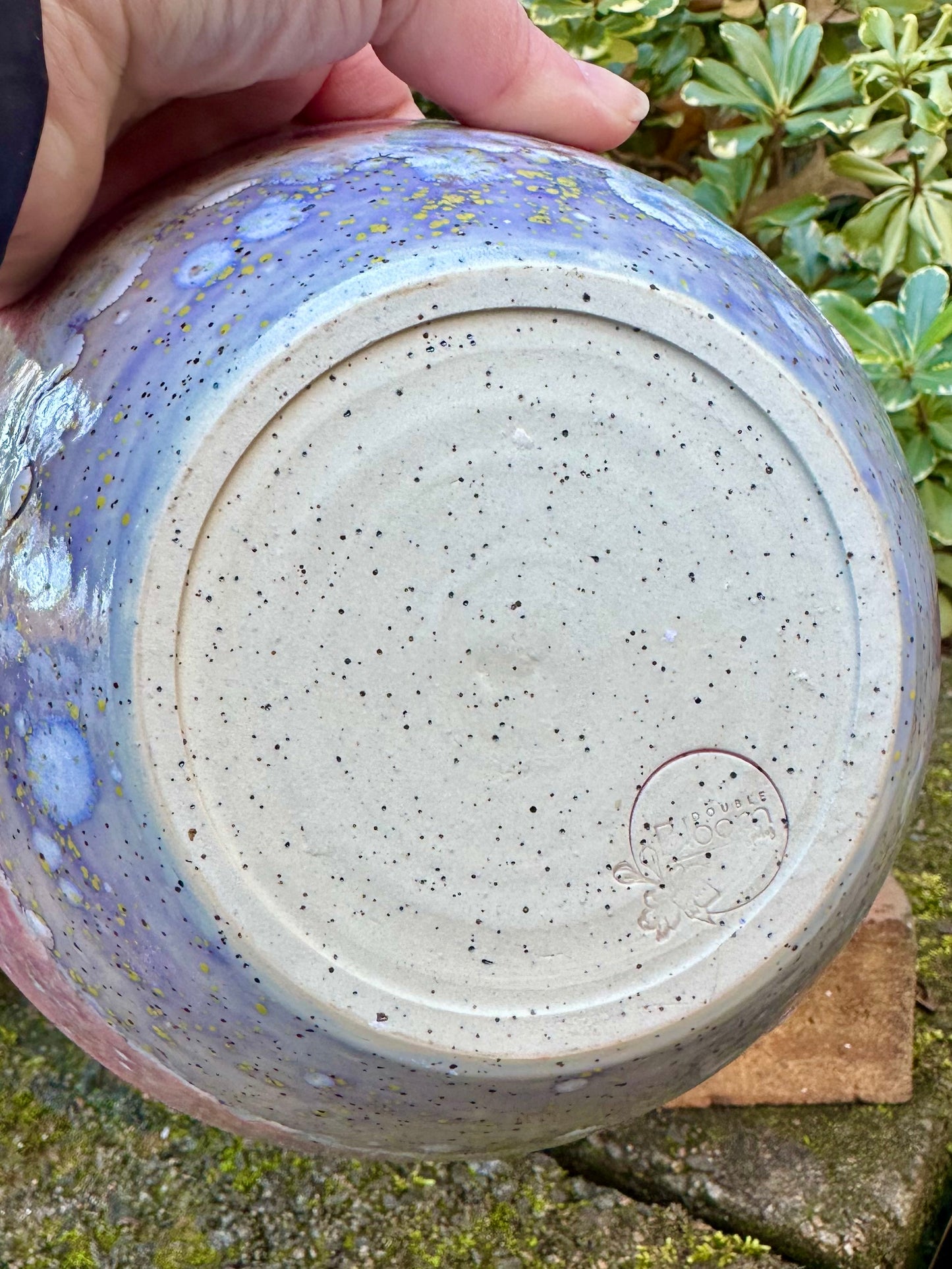 Ceramic Stoneware Medium Pink and Purple Serving Display Bowl Home Decor Pottery