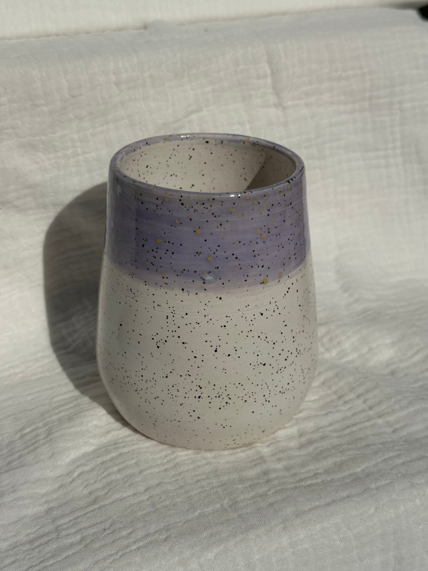 Ceramic Stoneware White and Lavender Purple Wine Whiskey Cup Botanical Floral Pottery Floral Tumbler