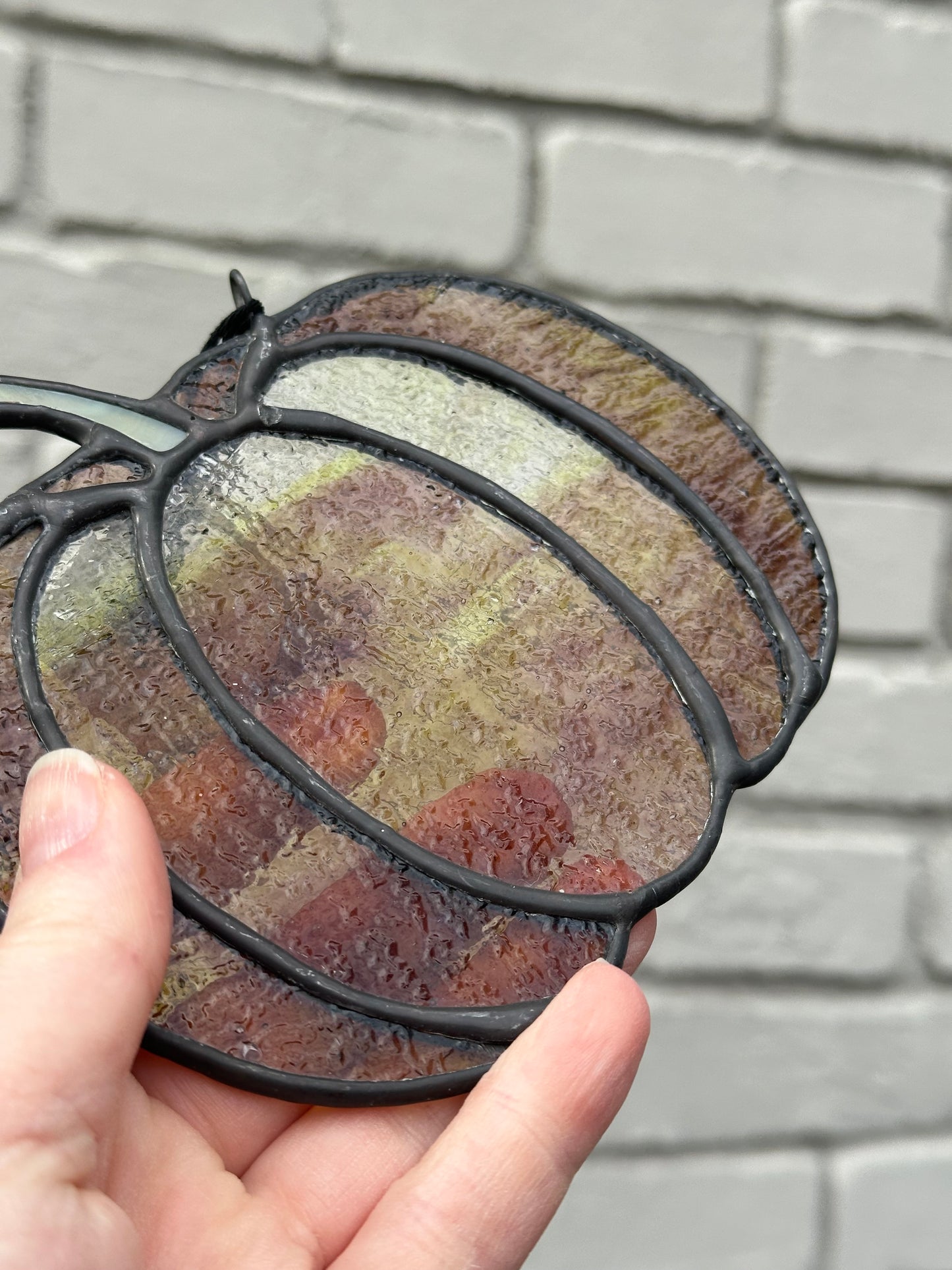 Stained Glass Halloween Streaky Brown Pumpkin Gourd Fall Suncatcher Window Decoration Glass Art Gift Thanksgiving Housewarming
