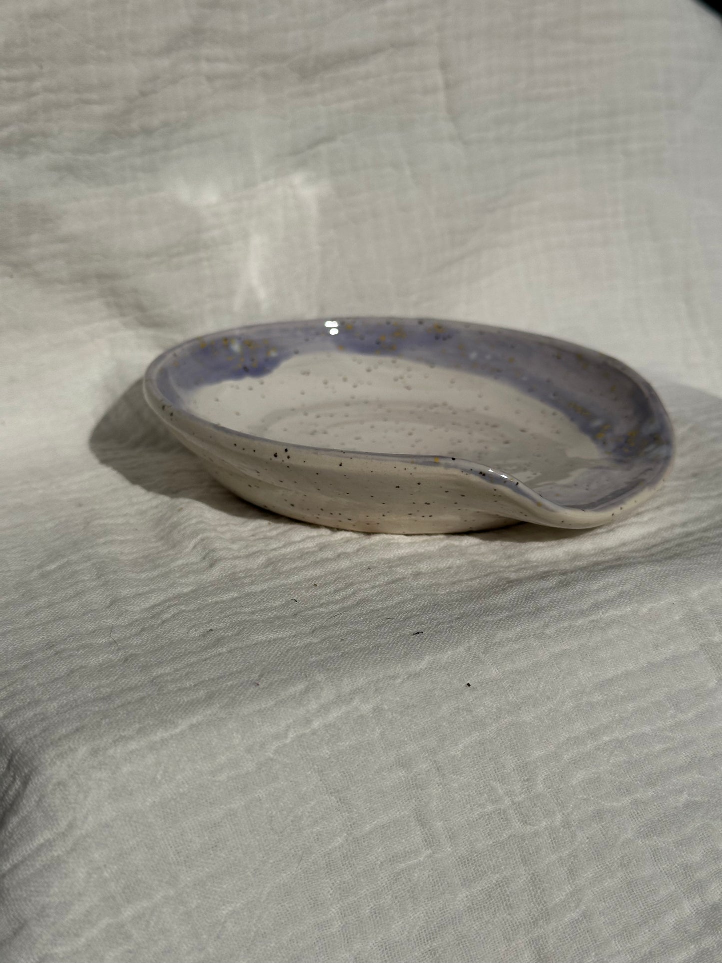 Ceramic Stoneware Purple White Spoon Rest Serving Pottery