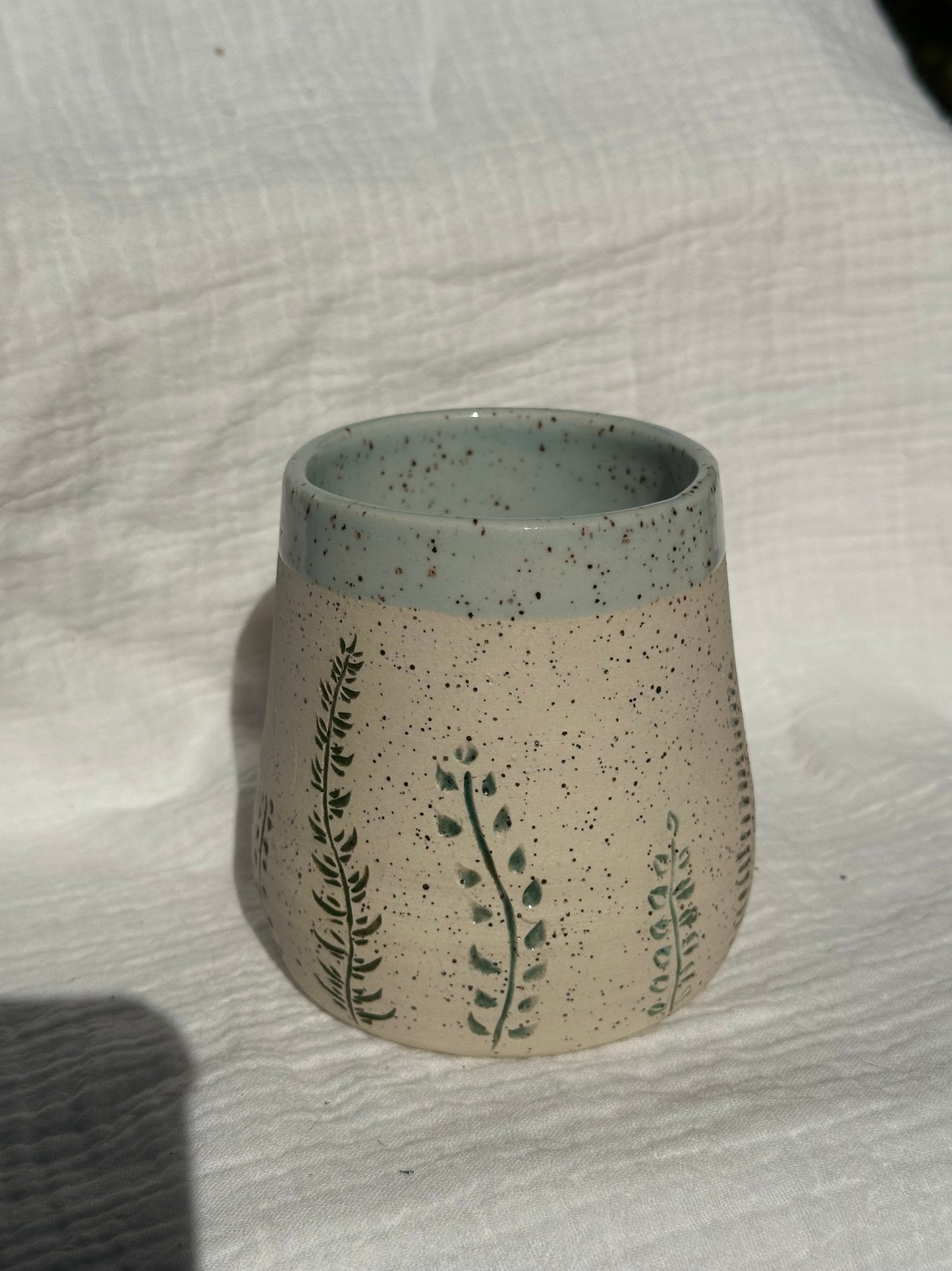Ceramic Stoneware Carved Flowers Wine Whiskey Cup Botanical Floral Pottery Floral Tumbler
