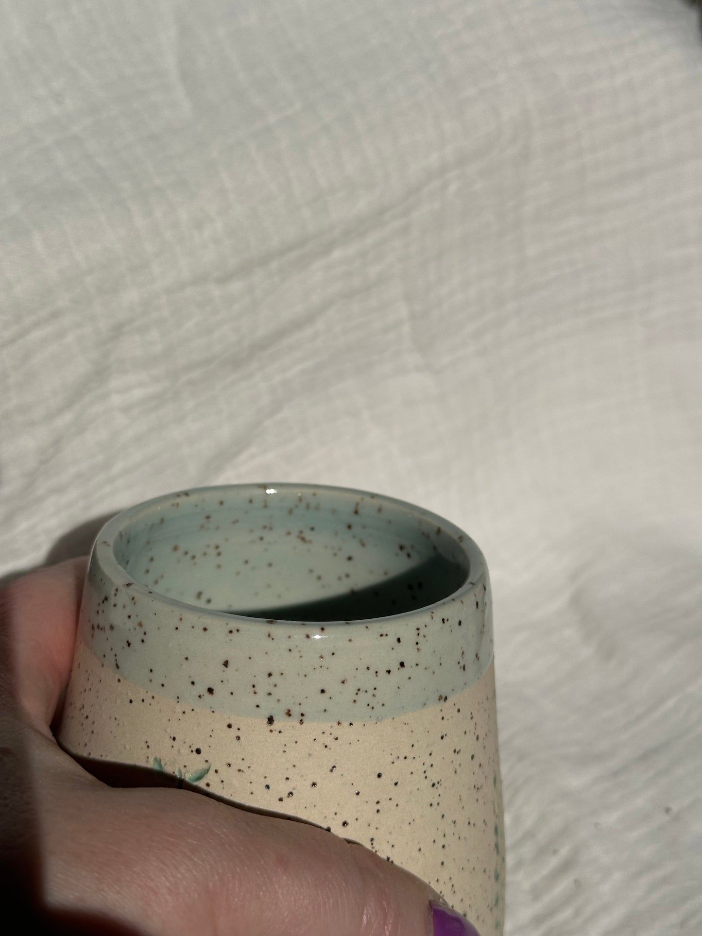 Ceramic Stoneware Carved Flowers Wine Whiskey Cup Botanical Floral Pottery Floral Tumbler