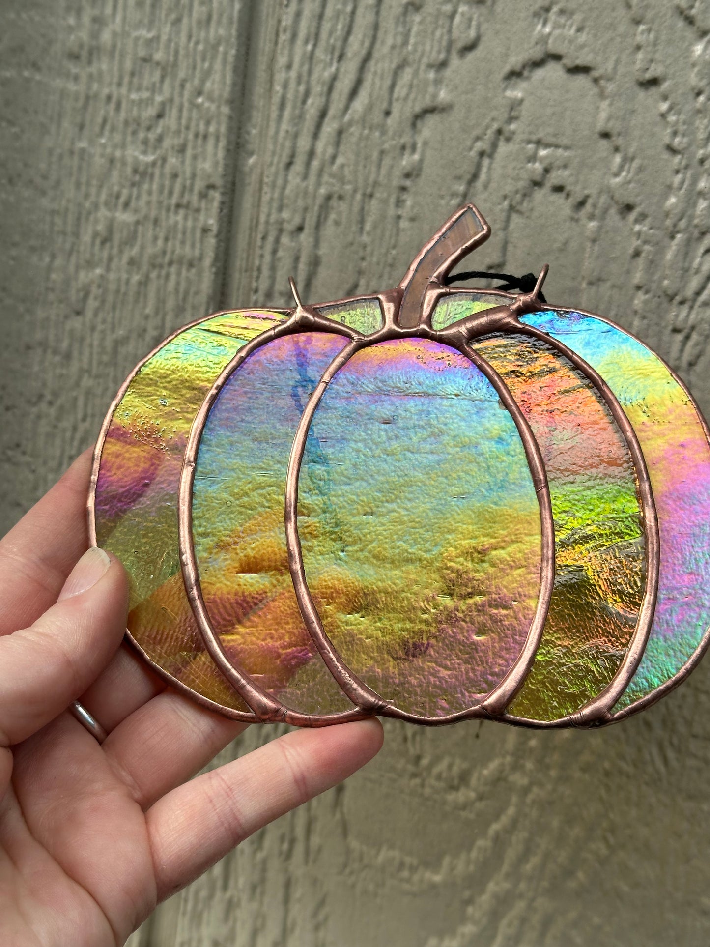 Stained Glass Halloween Pumpkin Gourd Fall Amber Iridescent Copper Patina Suncatcher Window Decoration Glass Art Gift Thanksgiving Housewarming