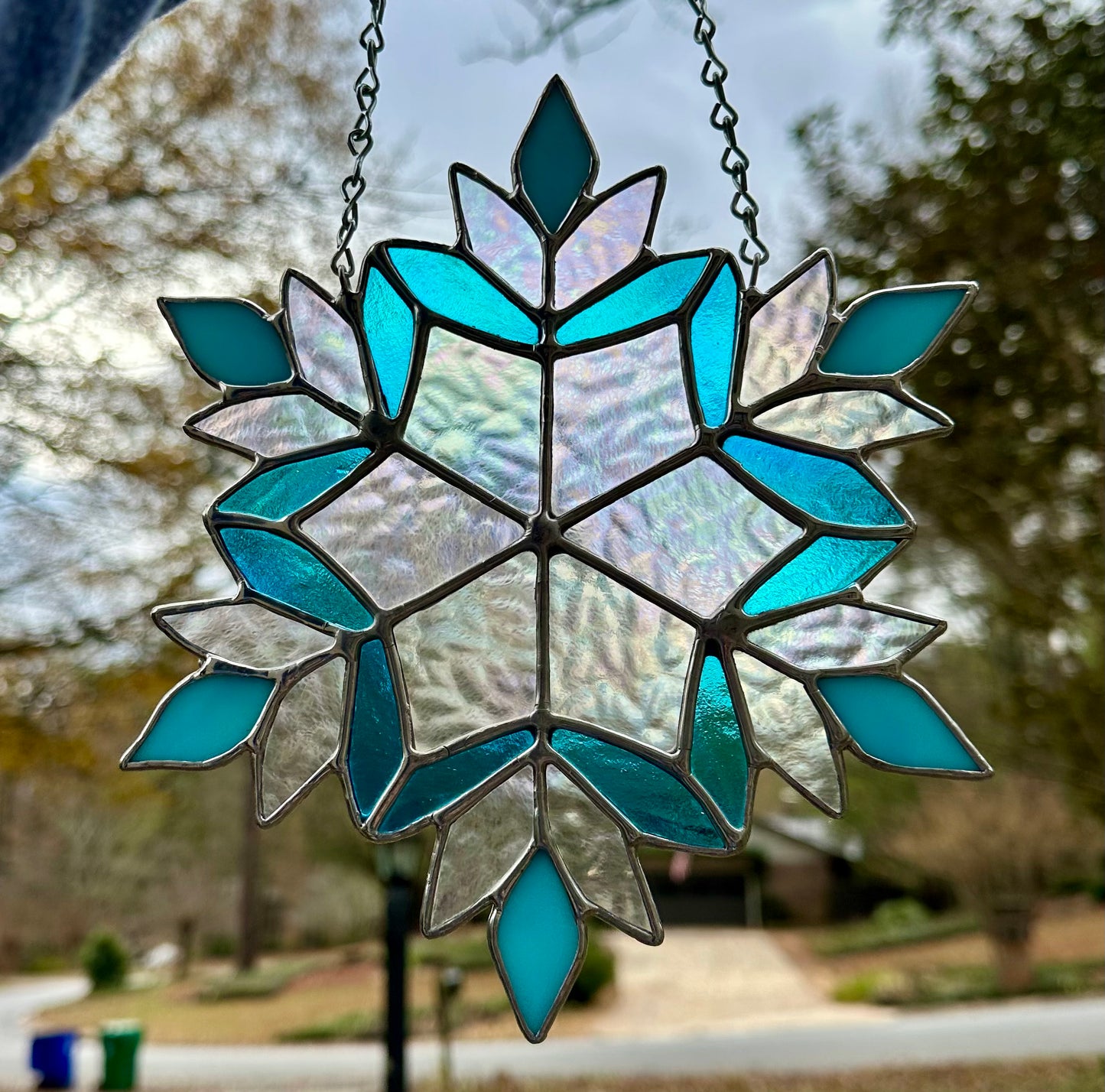 Ready to ship Stained Glass Snowflake Suncatcher Window Decoration Glass Art Plant Lover Gift