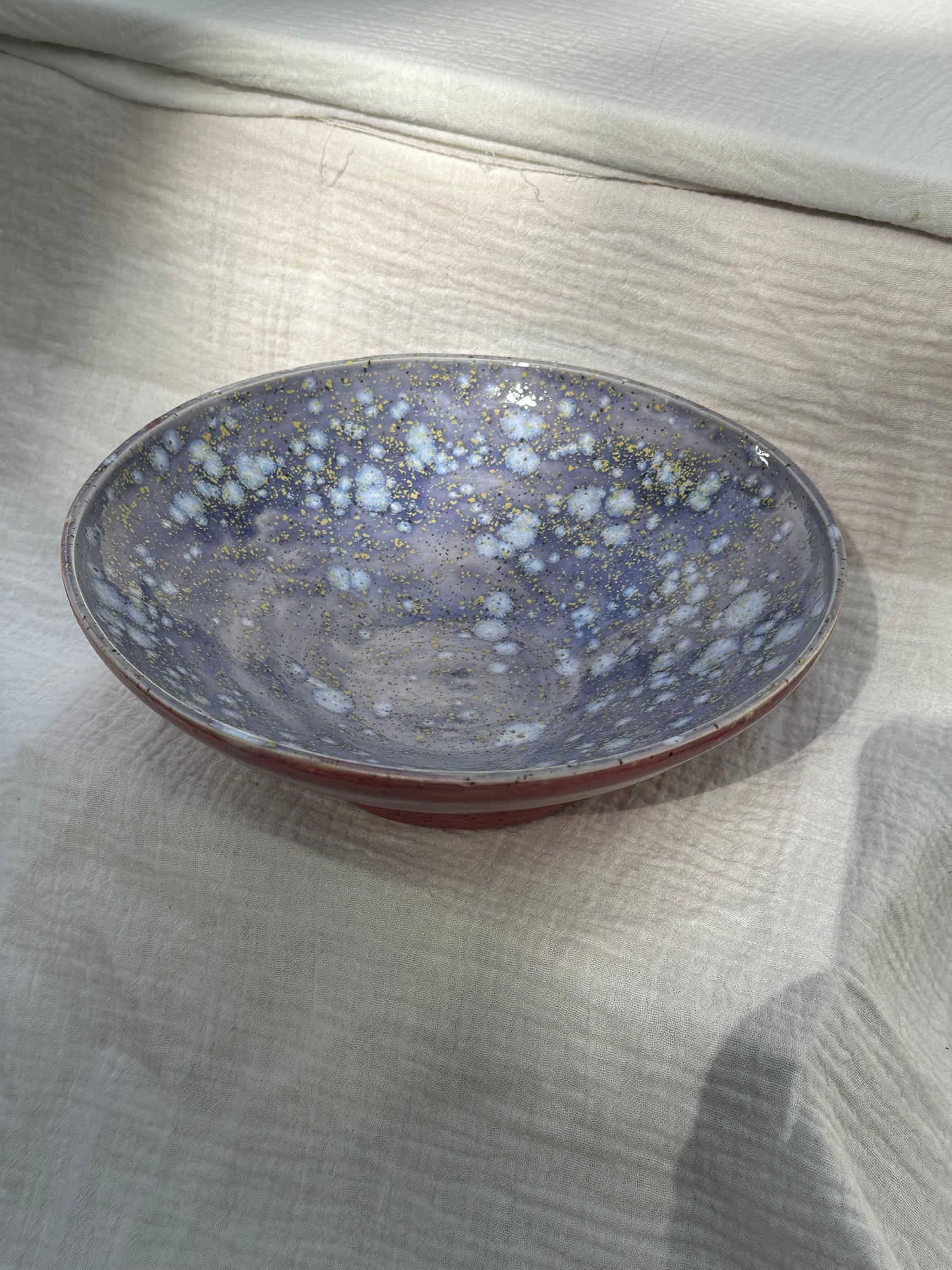 Ceramic Stoneware Large Lavender Speckled Purple Pink Serving Display Bowl Home Decor Pottery
