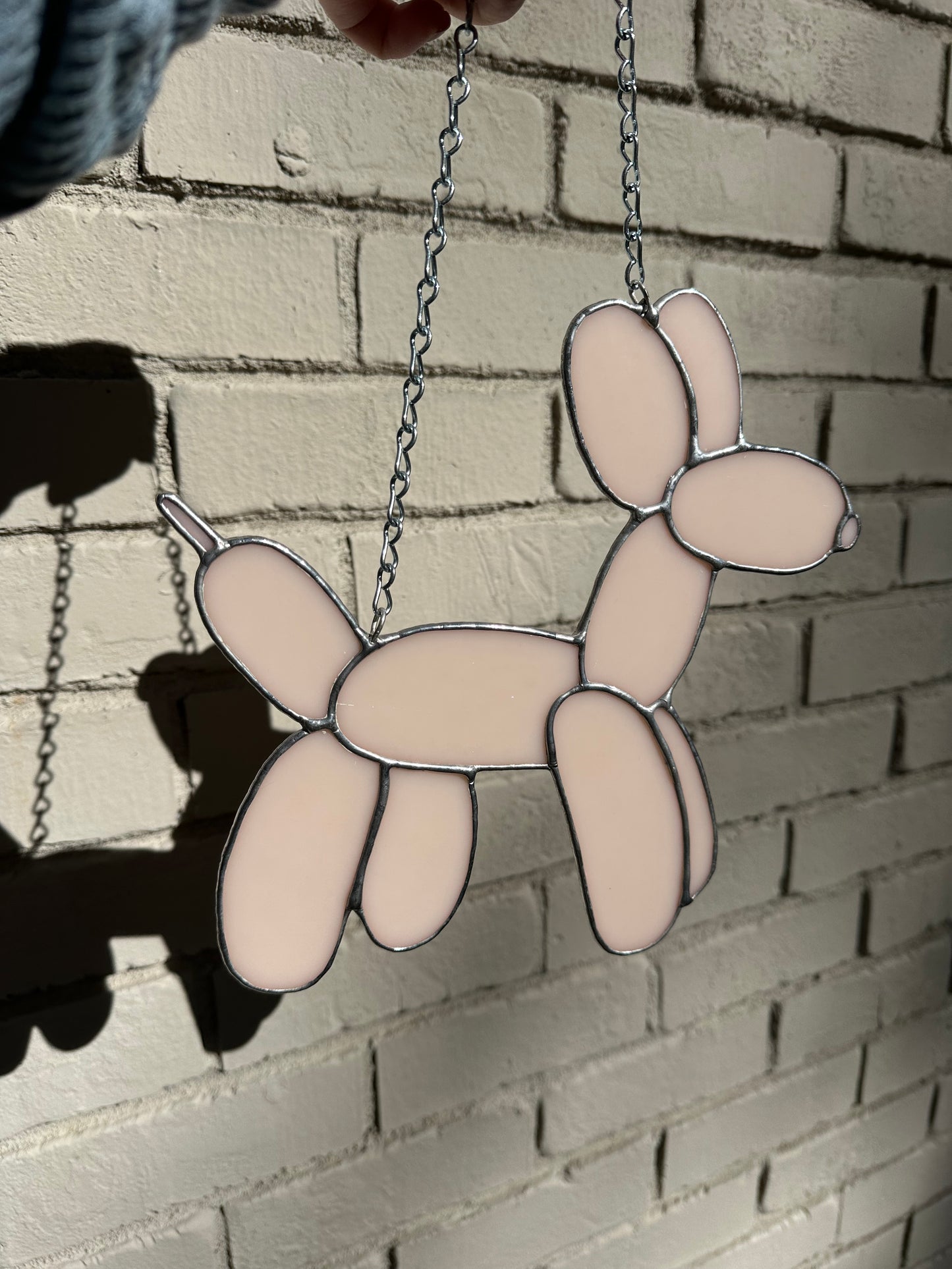 Stained Glass Balloon Dog Light Pink Suncatcher Window Decoration Glass Art Gift Housewarming