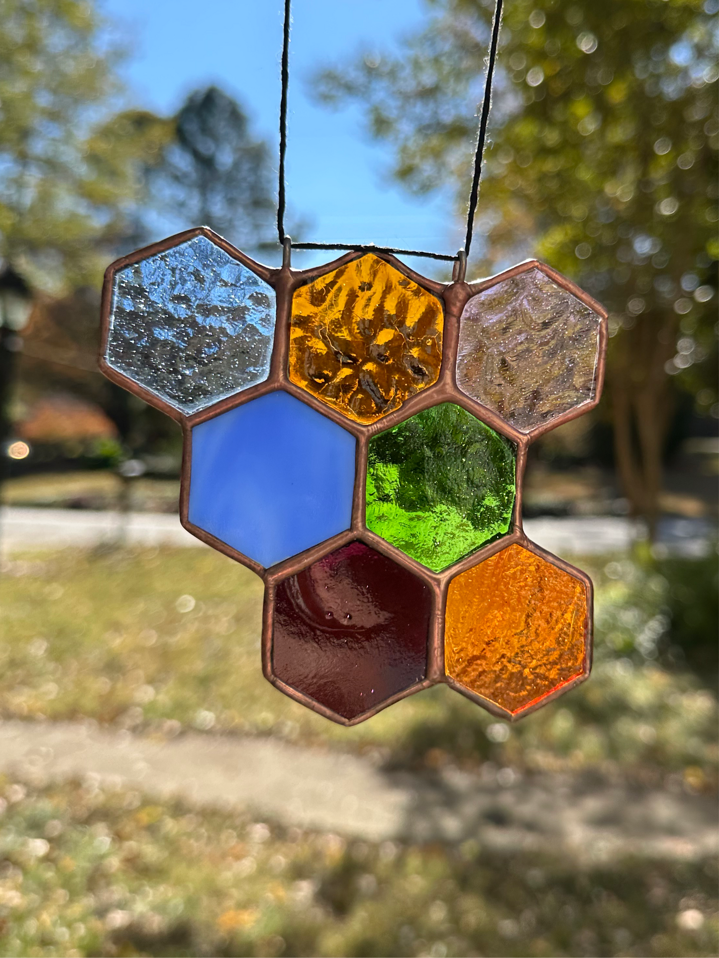 Stained Glass Honeycomb Hexagon Suncatcher Window Decoration Glass Art Gift Housewarming