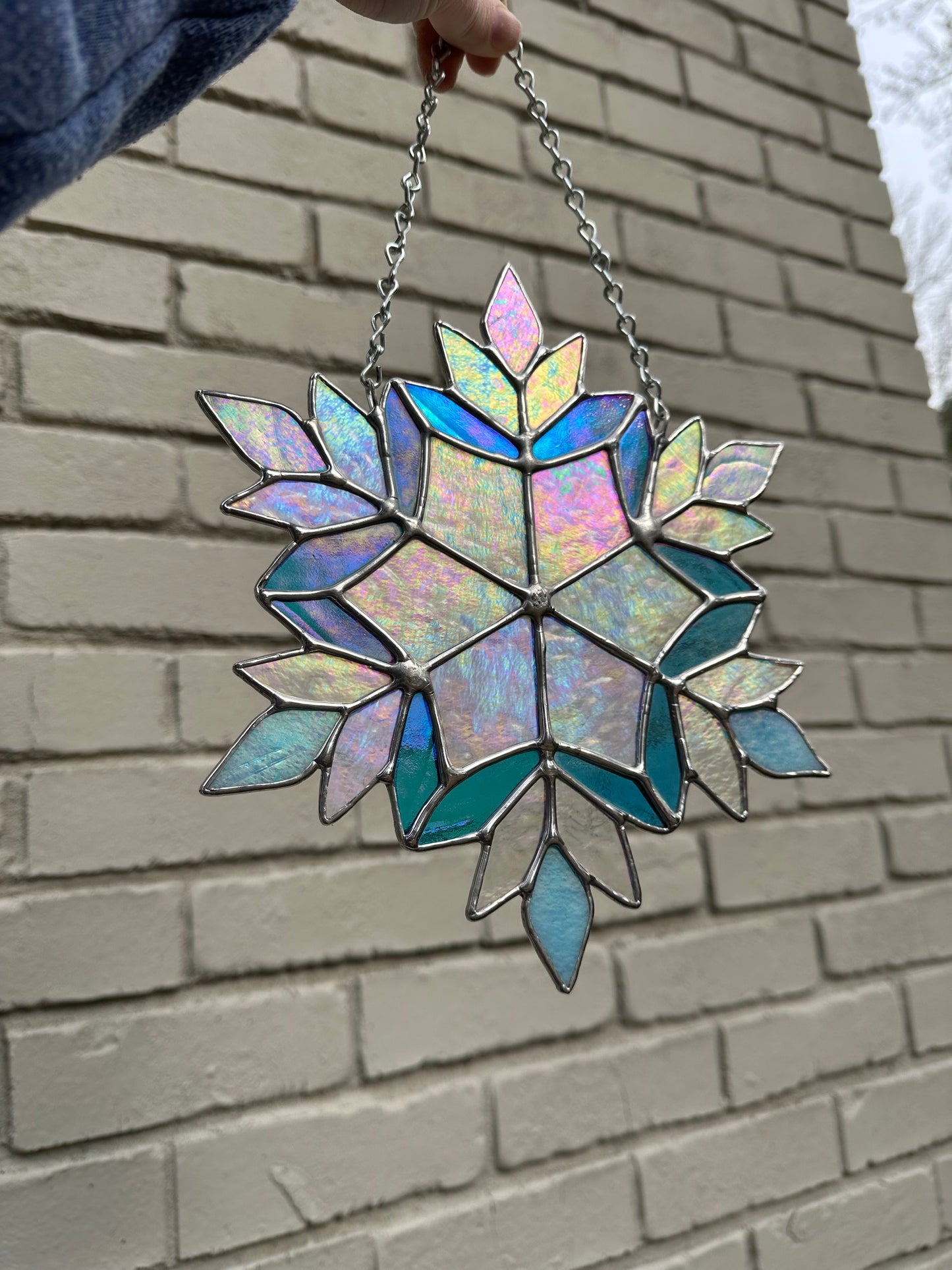 Ready to ship Stained Glass Snowflake Suncatcher Window Decoration Glass Art Plant Lover Gift