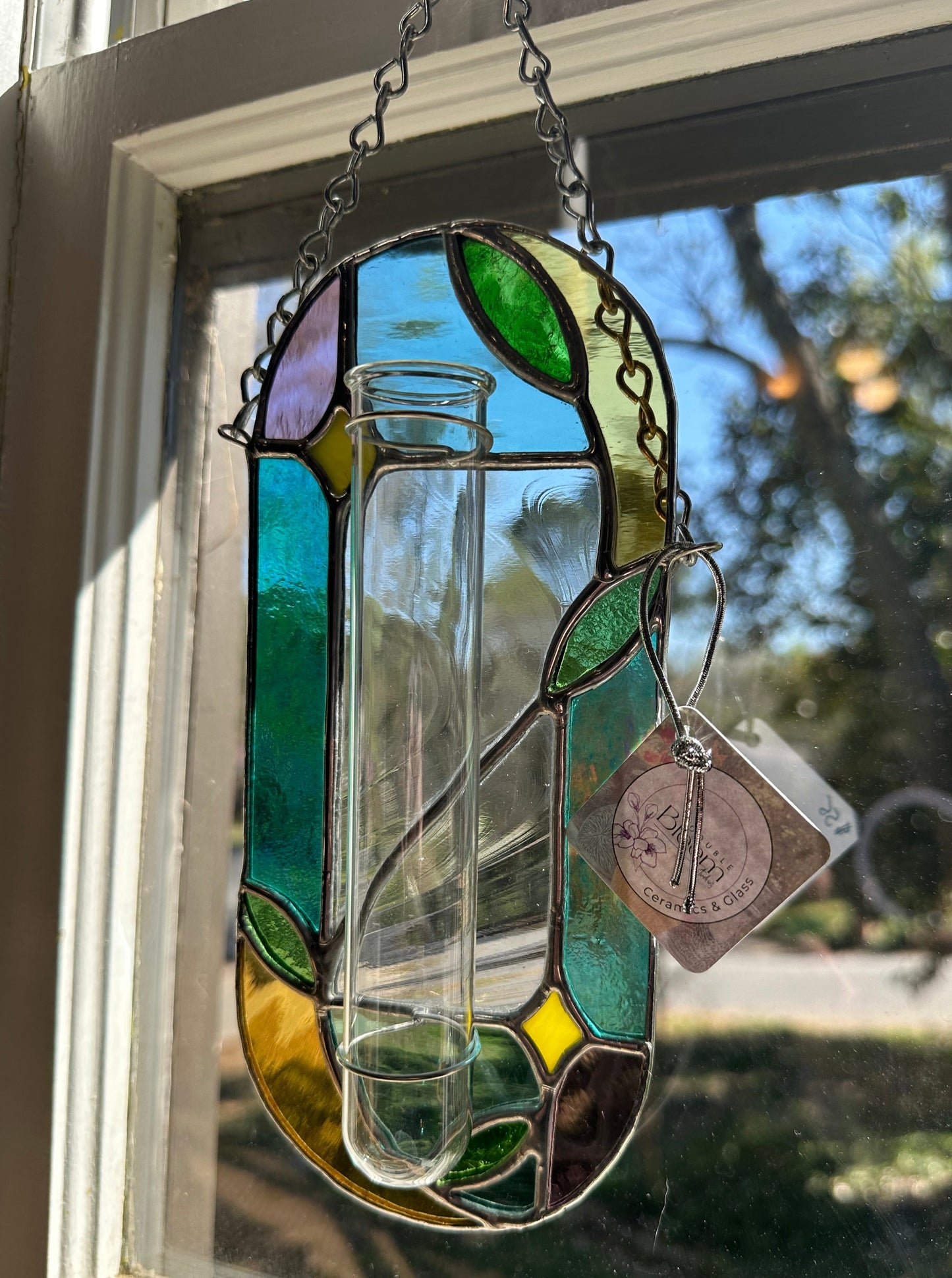 Stained Glass Botanical Theme Plant Propagation Station Vase Suncatcher Sun Catcher Window Hanging