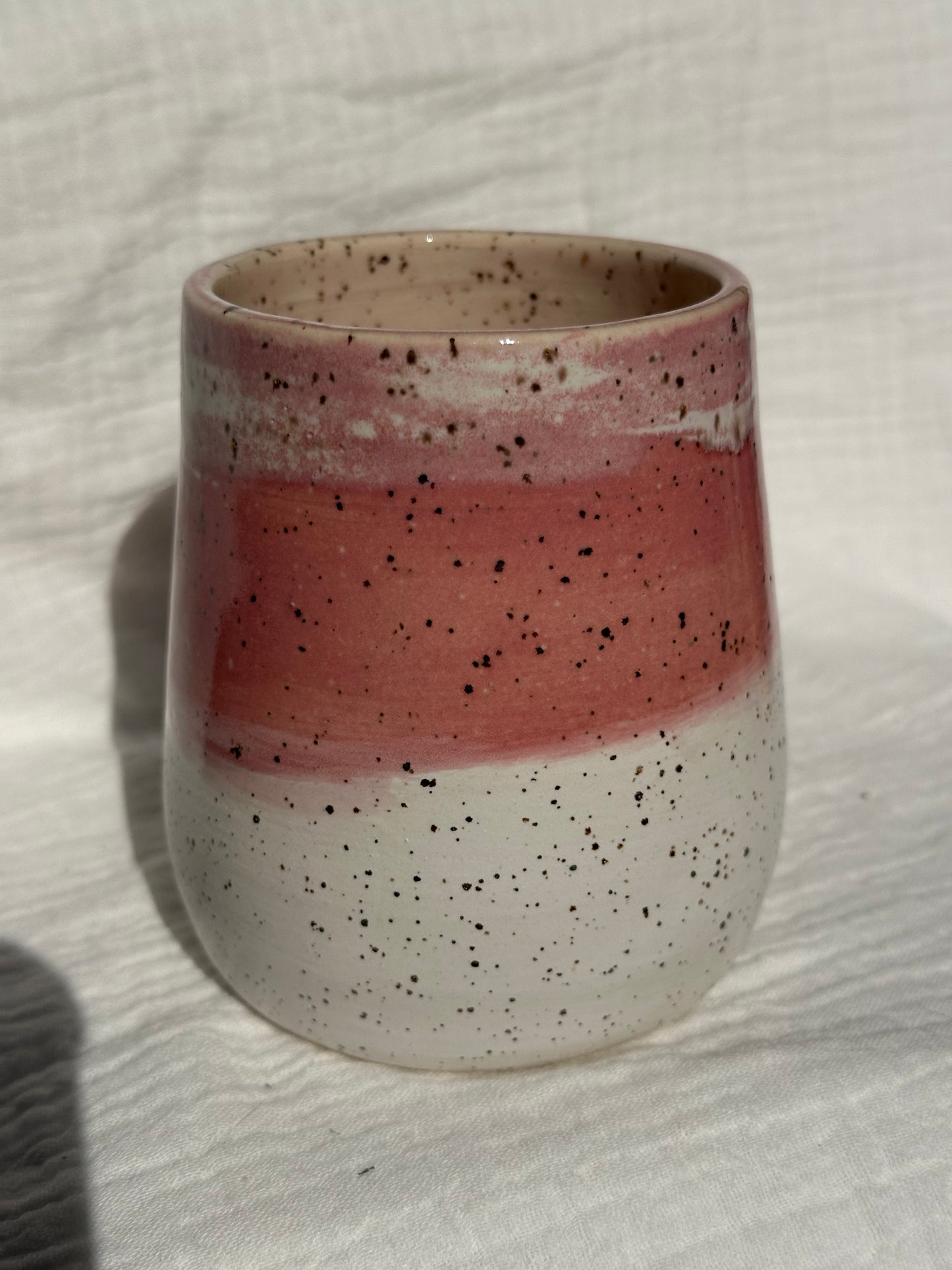 Ceramic Stoneware Pink and White Wine Whiskey Cup Botanical Floral Pottery Floral Tumbler