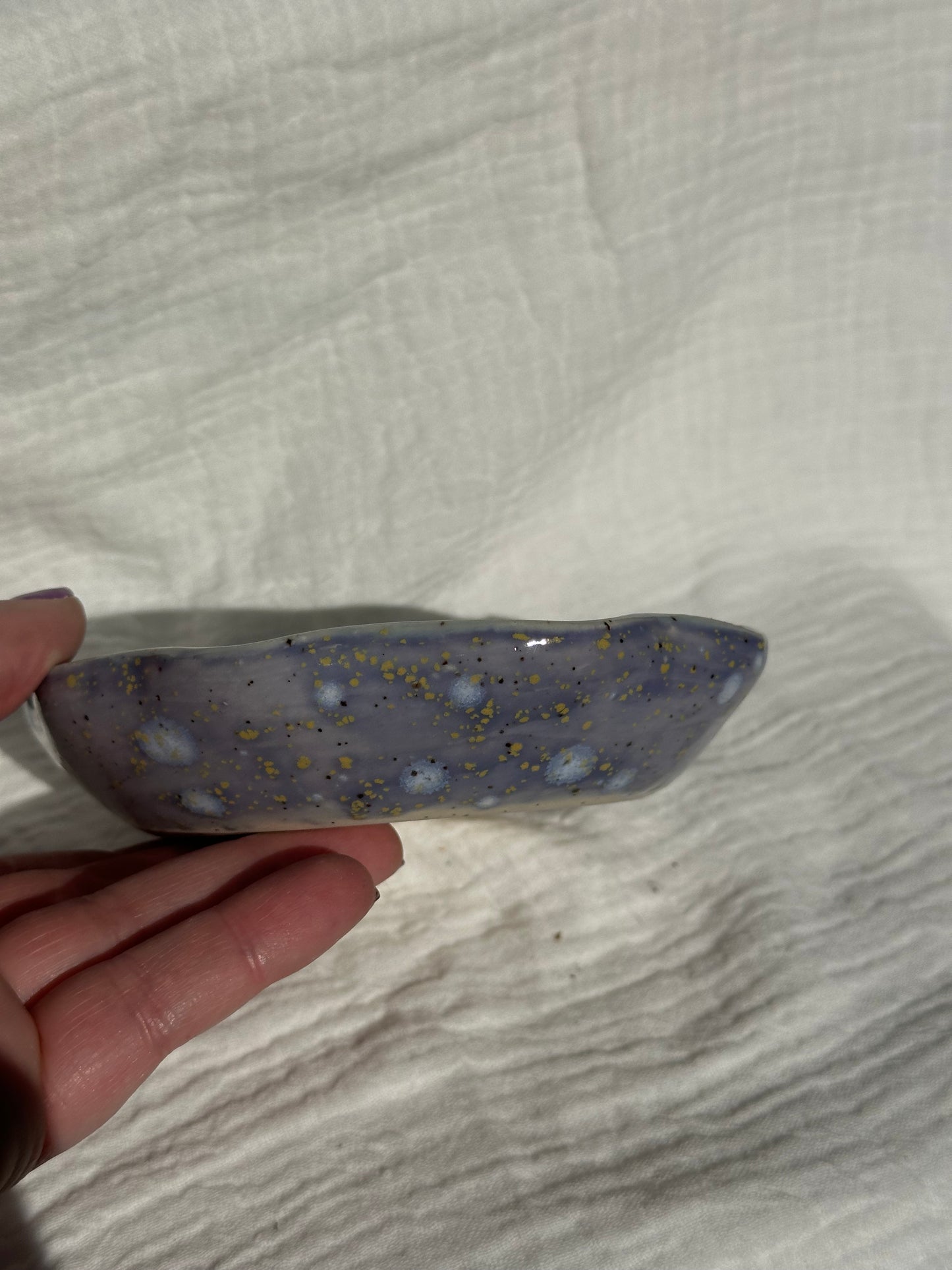 Ceramic Stoneware Purple Blue Speckled Garlic Grater Serving Pottery