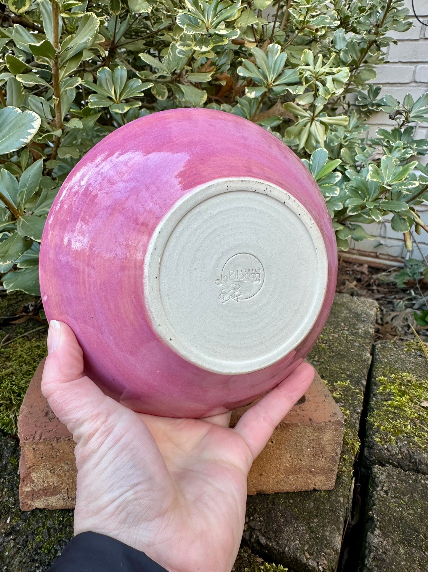 Ceramic Stoneware Medium Pink and Purple Serving Display Bowl Home Decor Pottery
