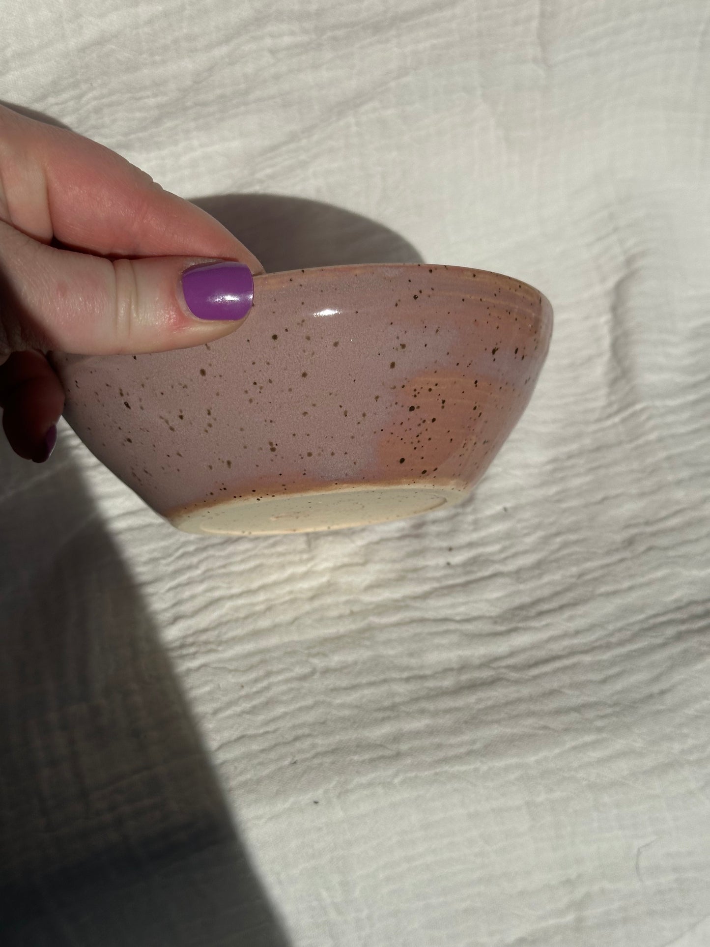 Ceramic Stoneware Pink and White Small Bowl Everyday Serving Pottery