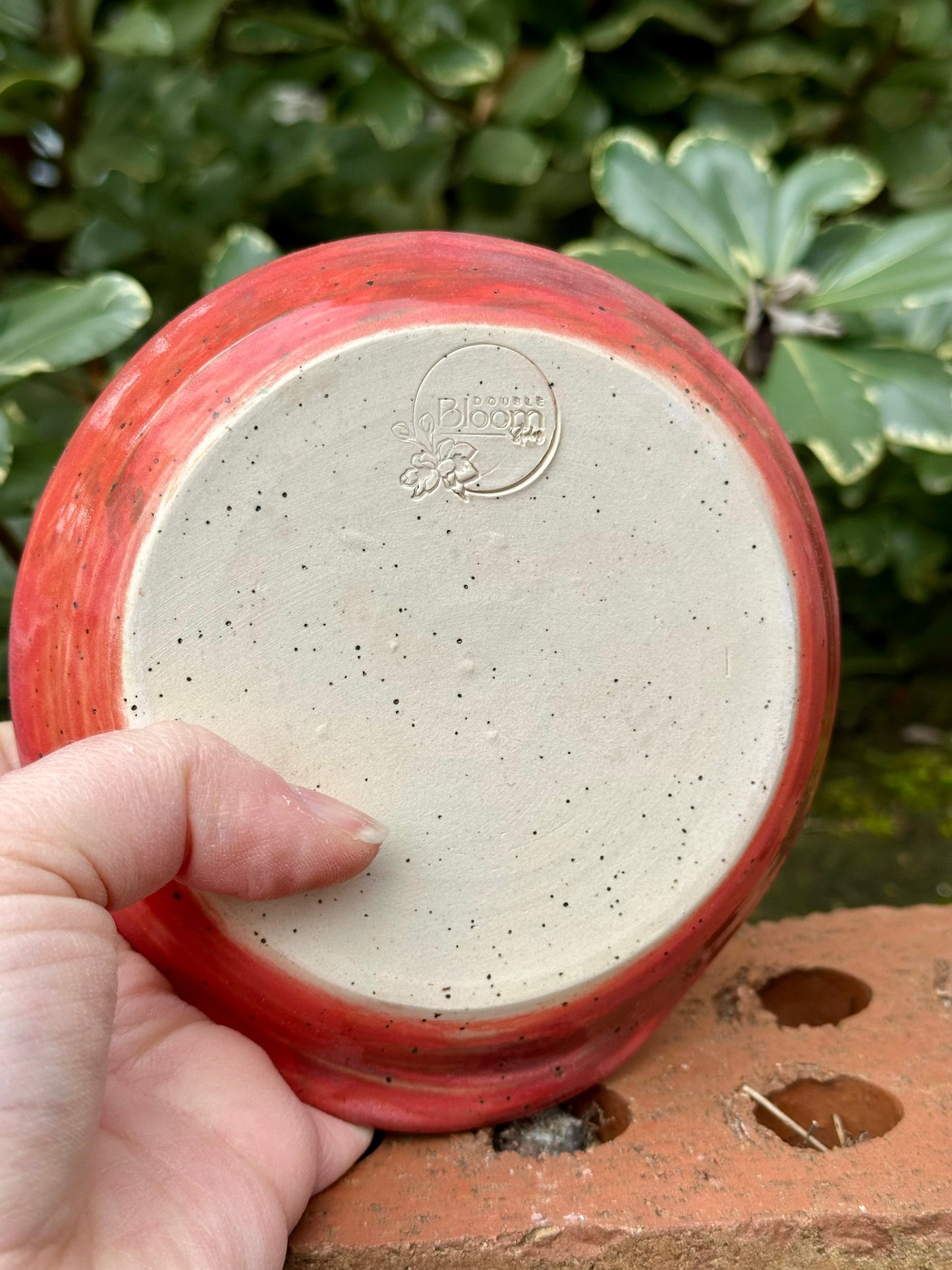 Ceramic Stoneware Pink Speckled Spoon Rest Serving Pottery