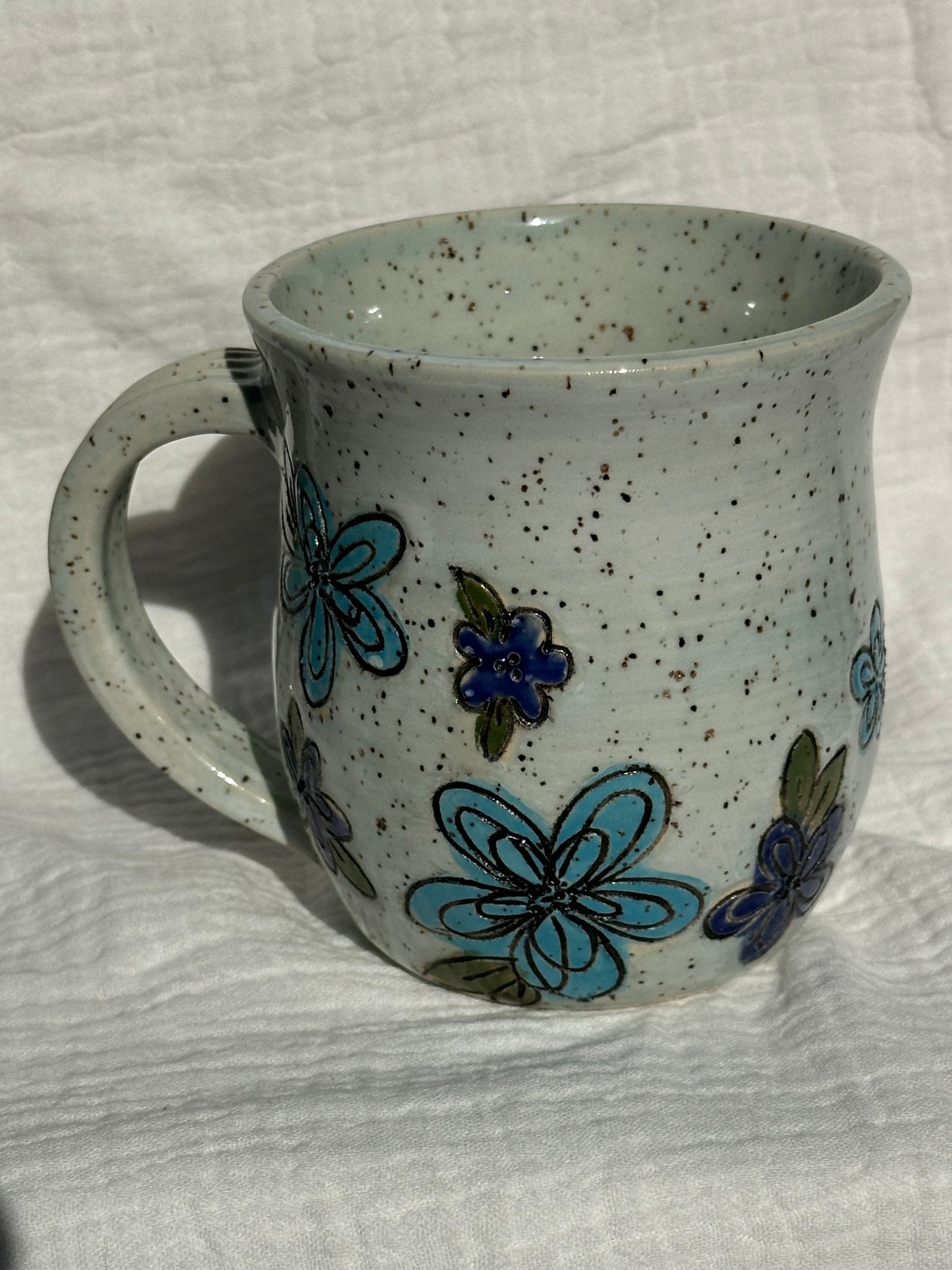 Ceramic Stoneware Carved Blue Multi Colored Flowers Coffee Tea Mug Cup Botanical Floral Pottery Floral Pride