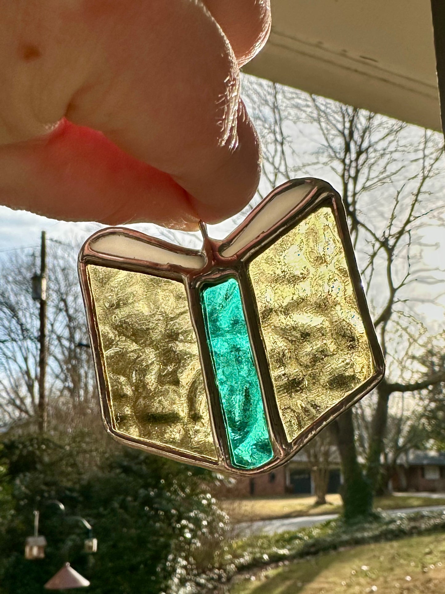 Ready to ship Stained Glass Small Yellow and Green Book Suncatcher Window Decoration Glass Art Gift