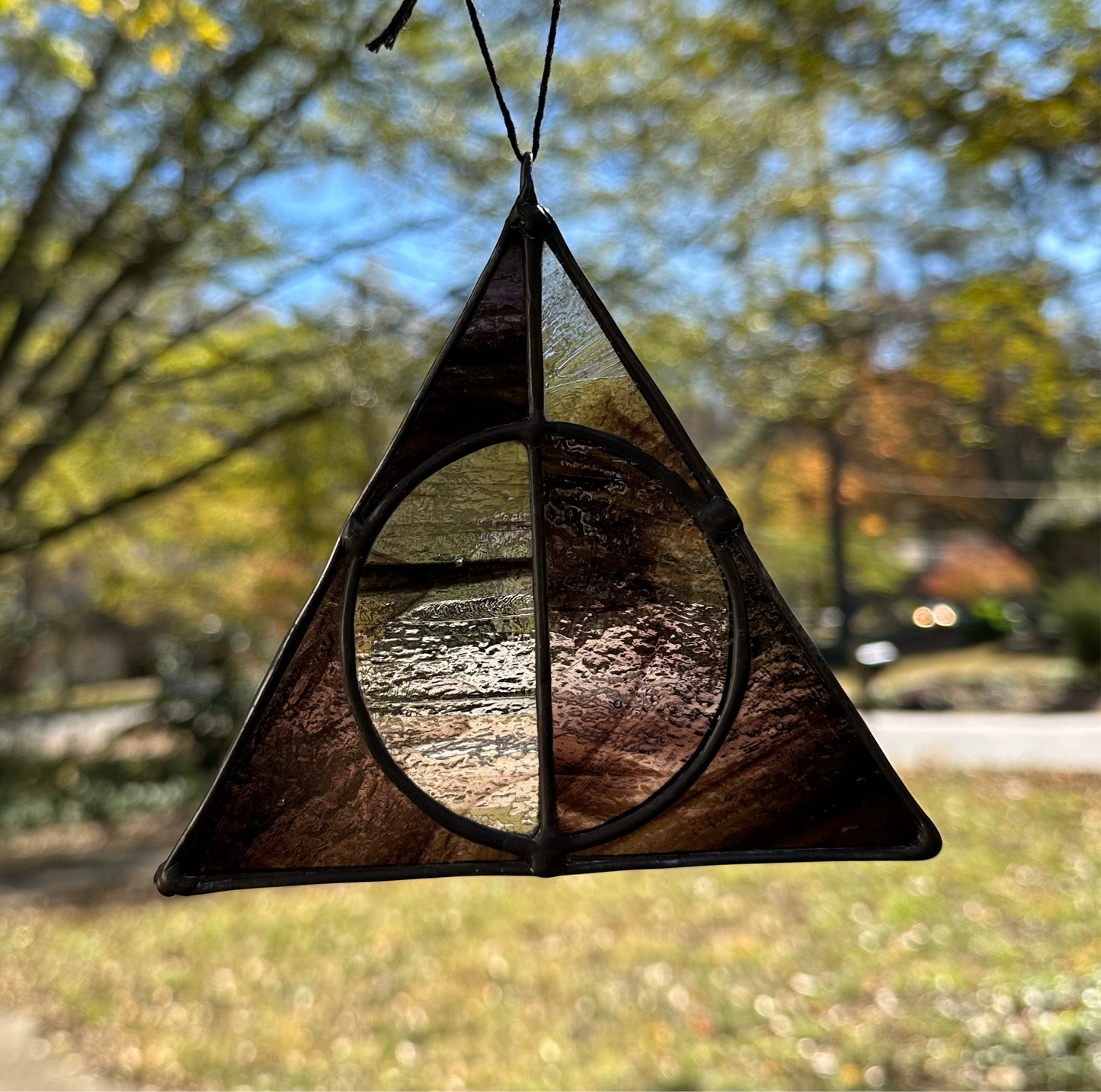 Stained Glass Deathy Hallows Wispy Black Suncatcher Window Decoration Glass Art Gift Potter Housewarming