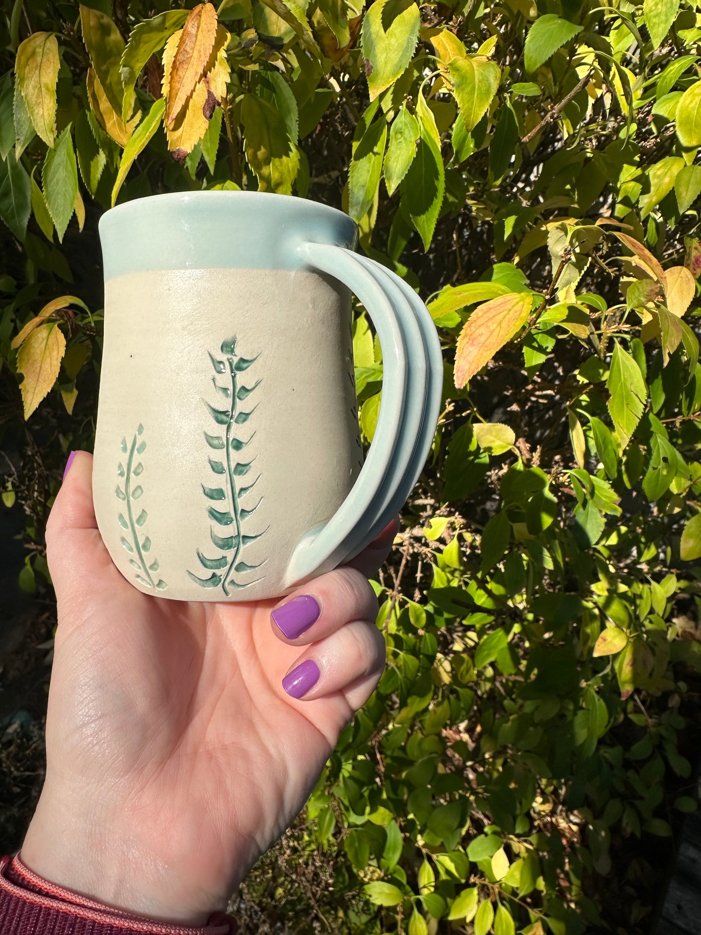RESERVED Ceramic Stoneware Carved Vines Coffee Tea Mug Cup Botanical Floral Pottery Floral Pride