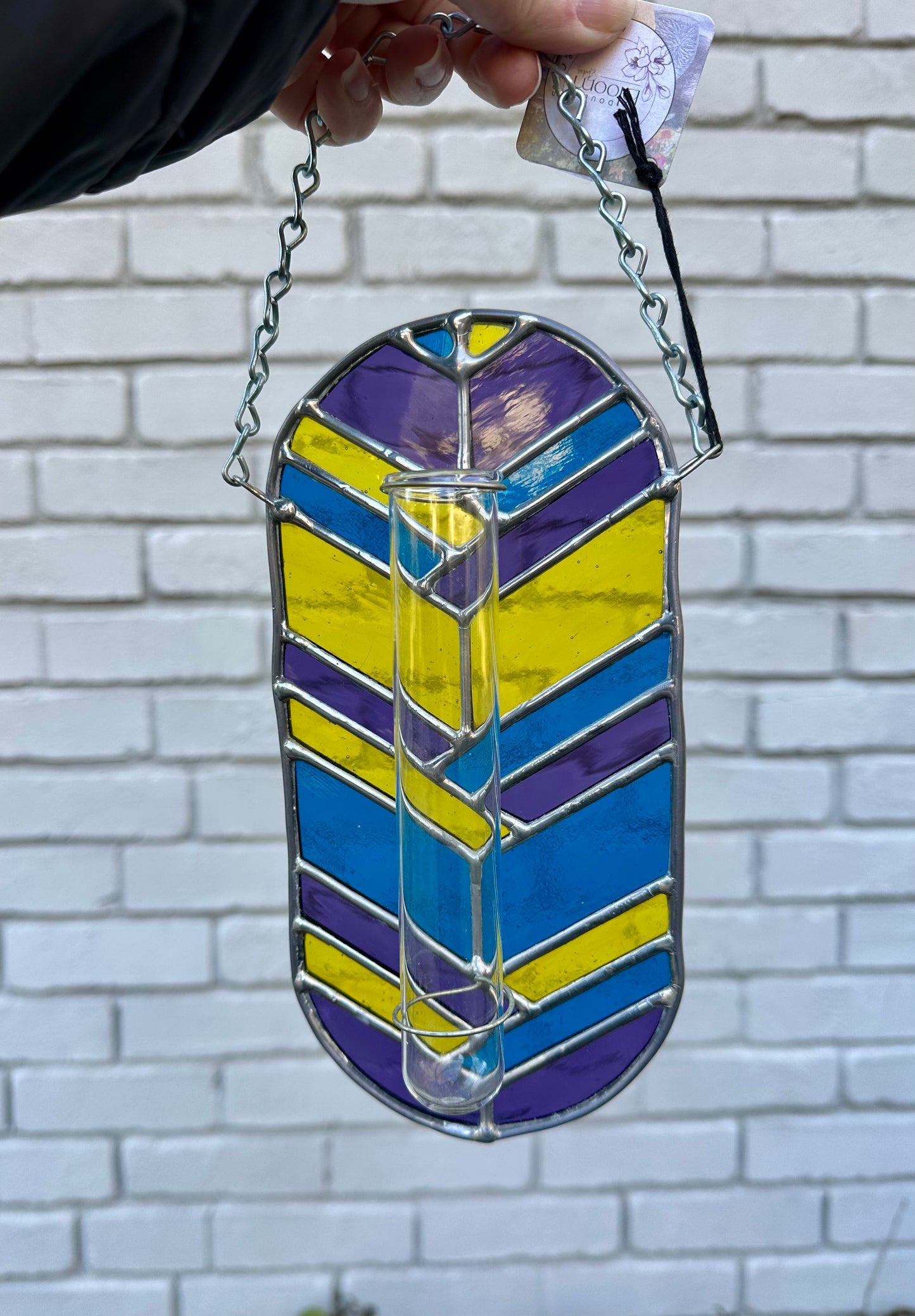 Ready to Ship Stained Glass Purple Yellow and Blue Plant Propagation Station Suncatcher Window Decoration Glass Art Gift