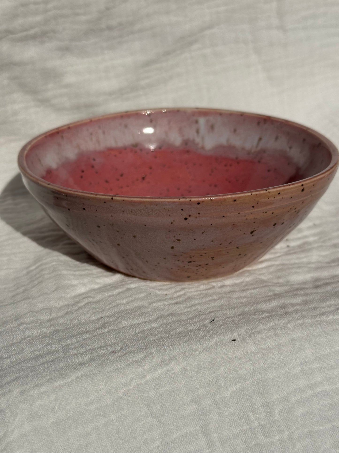 Ceramic Stoneware Pink and White Small Bowl Everyday Serving Pottery
