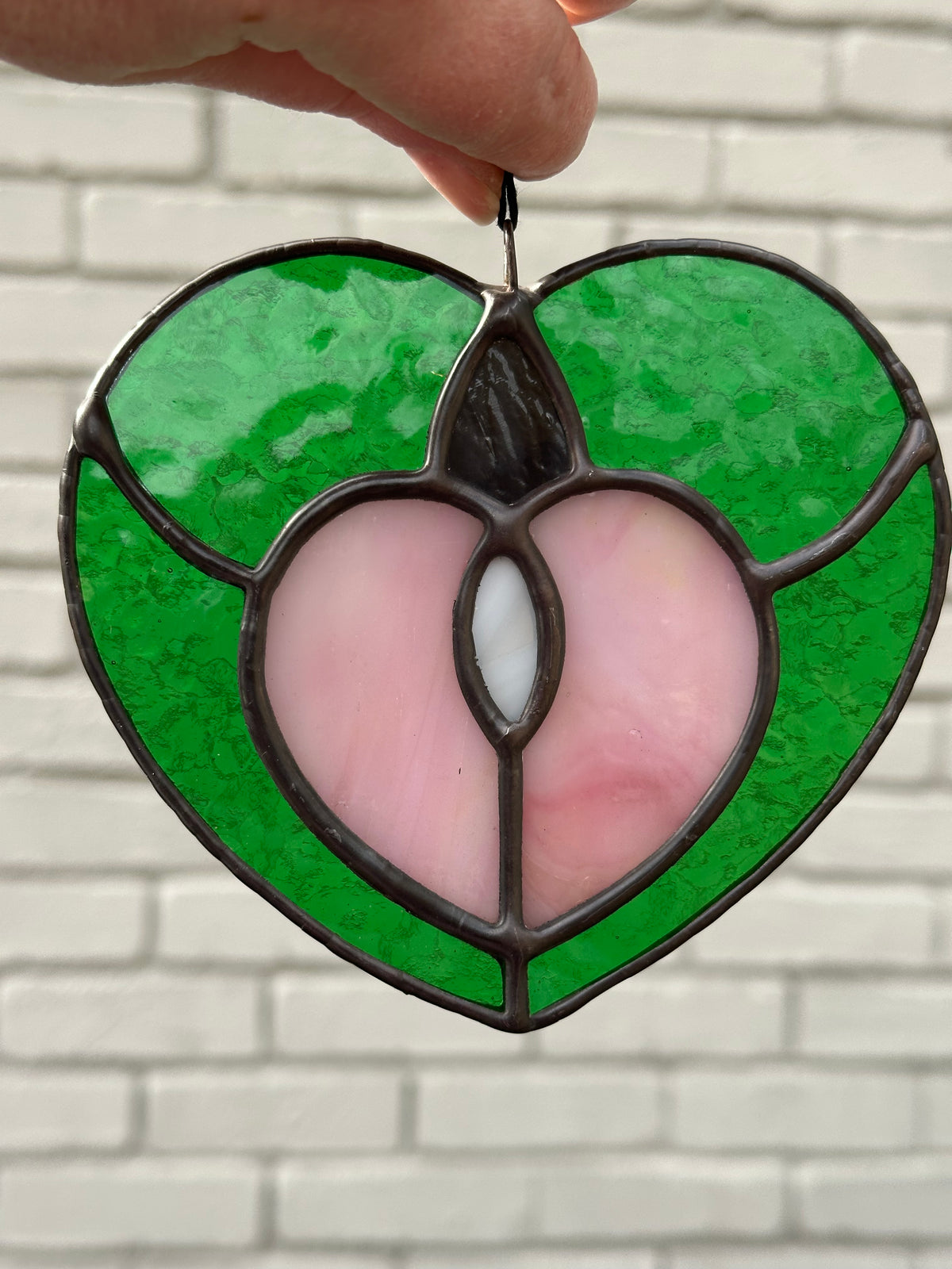 Handmade Stained Glass Valentine’s Day Heart Suncatcher Sun Catcher Window Decoration Glass Art Gift Green Black Pink White Galentine’s Day Gal Pal Wicked