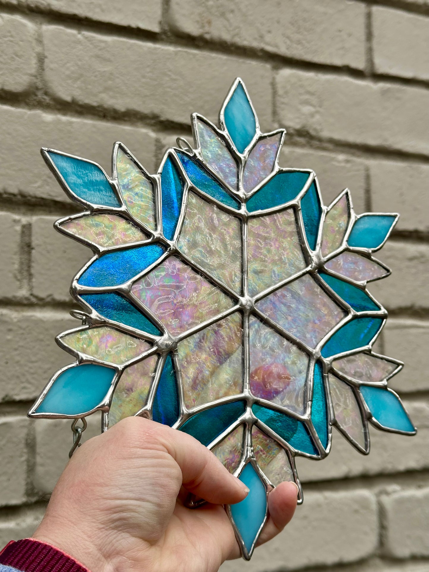 Ready to ship Stained Glass Snowflake Suncatcher Window Decoration Glass Art Plant Lover Gift