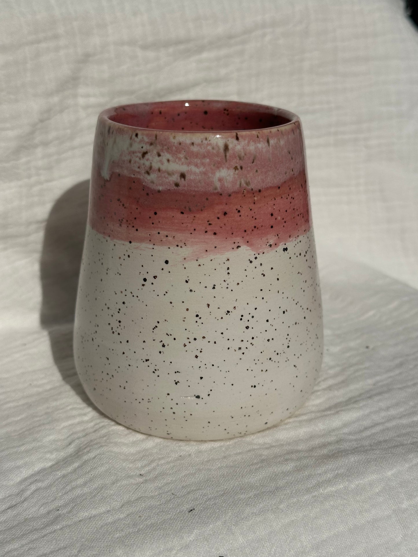 Ceramic Stoneware Pink and White Wine Whiskey Cup Botanical Floral Pottery Floral Tumbler