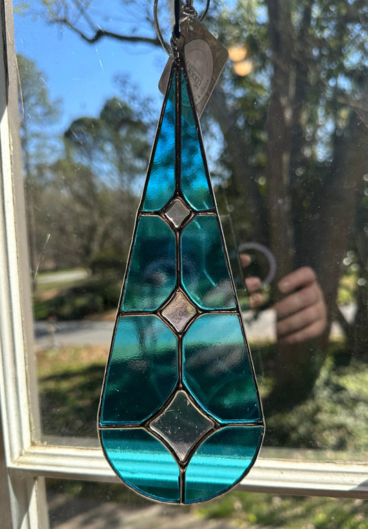 Stained Glass Blue Dichro Clear Geometric Water Drop Suncatcher Window Decoration Glass Art Gift Sun Catcher