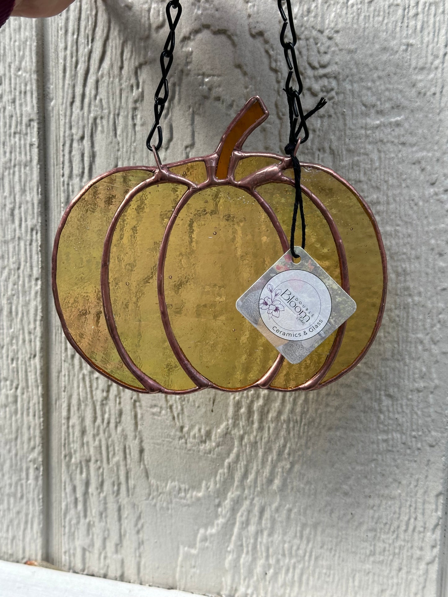 Stained Glass Halloween Pumpkin Gourd Fall Amber Iridescent Copper Patina Suncatcher Window Decoration Glass Art Gift Thanksgiving Housewarming