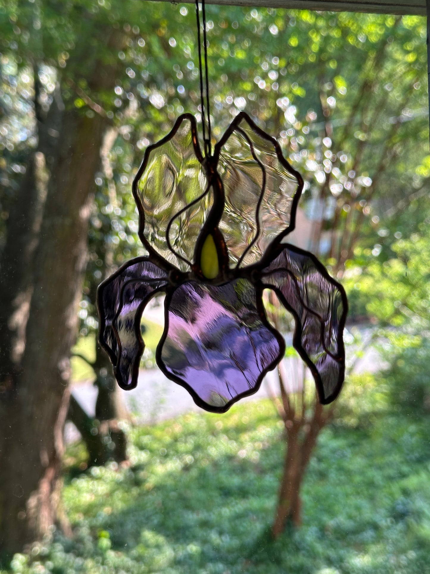 Pre Order Custom Stained Glass Bicolor Iris Suncatcher Window Decoration Glass Art Plant Lover Gift