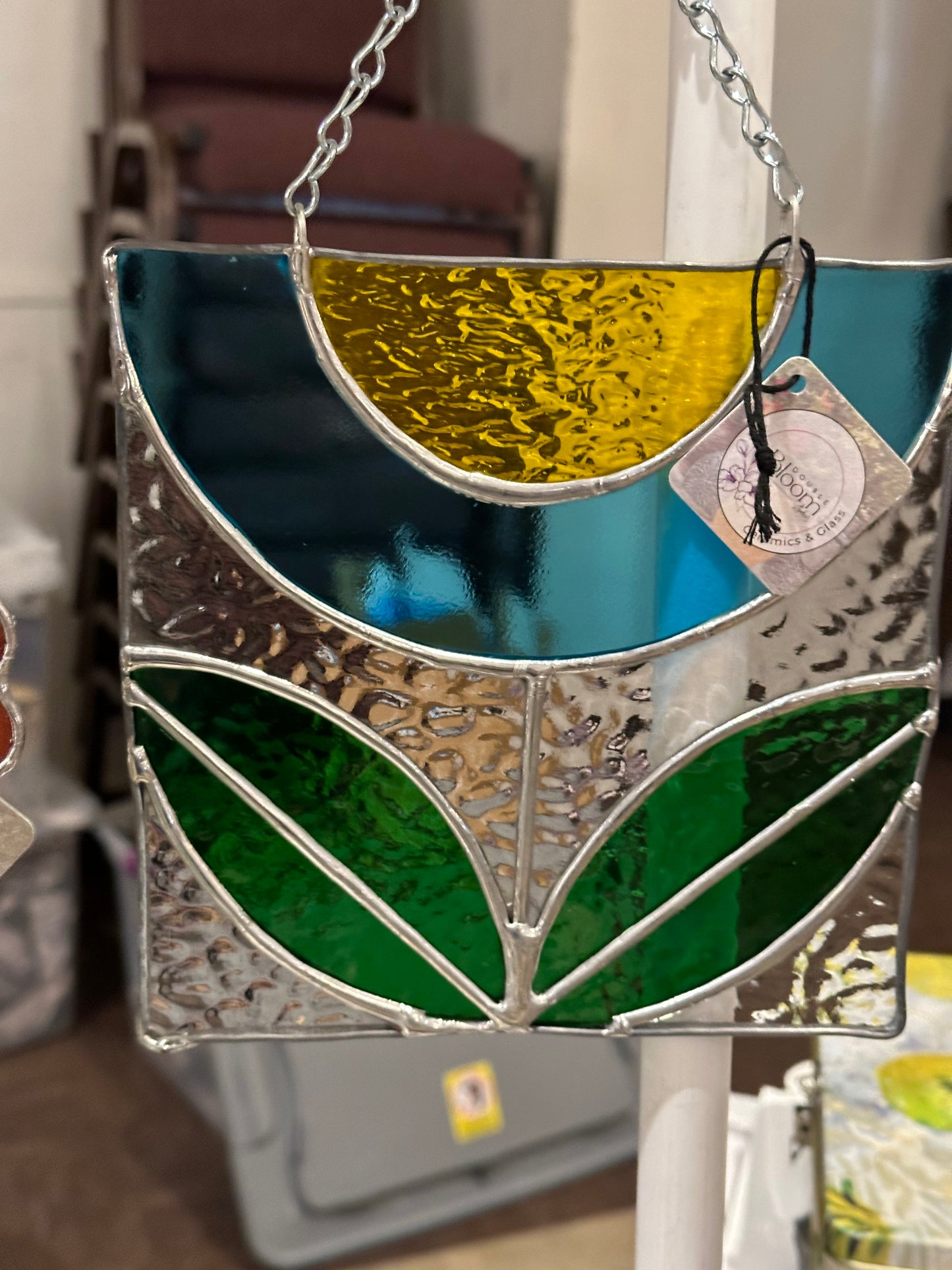 Stained Glass Flower Blue Suncatcher Window Decoration Glass Art Plant Lover Gift