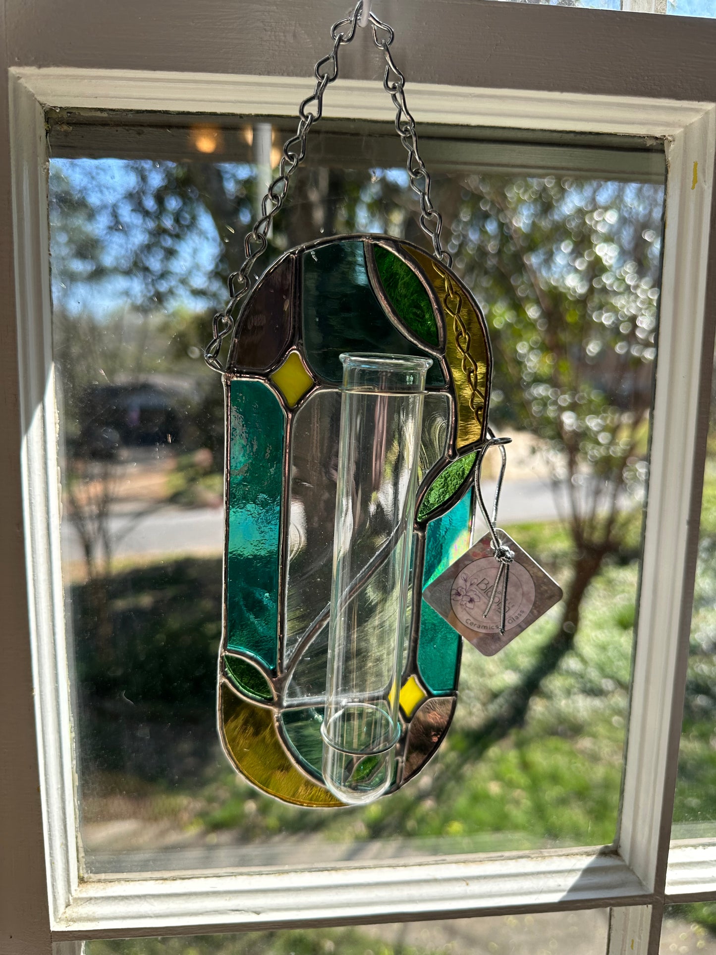 Stained Glass Botanical Theme Plant Propagation Station Vase Suncatcher Sun Catcher Window Hanging