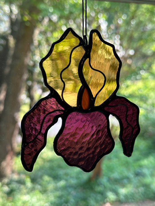 Stained Glass Bicolor Iris Suncatcher Window Decoration Glass Art Plant Lover Gift