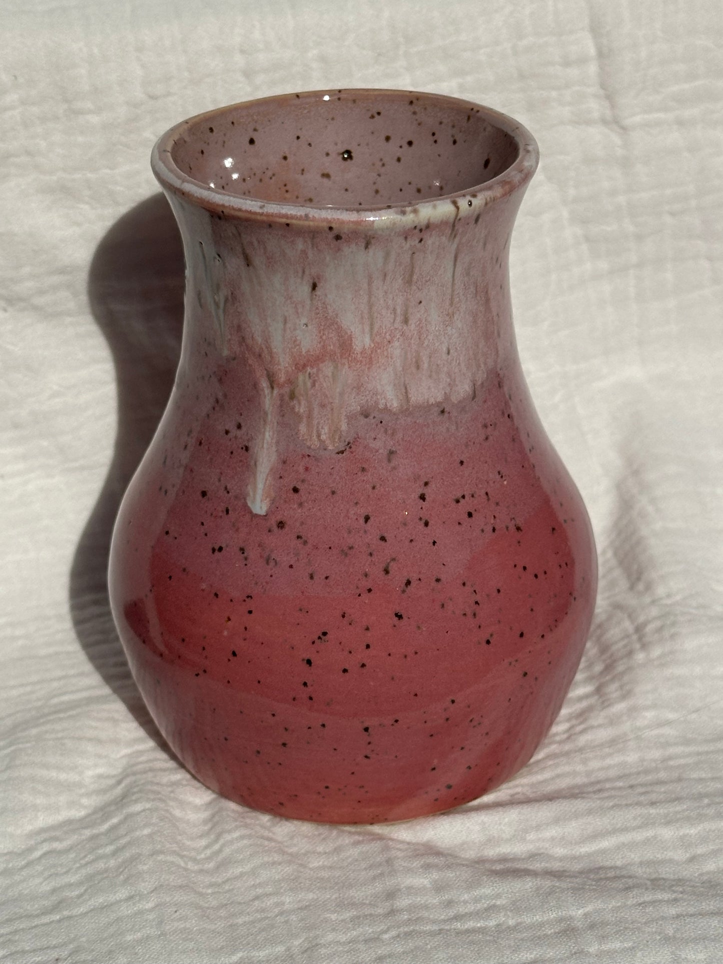Ceramic Stoneware Pink and White Speckled Utensil Holder Vase Pottery Floral