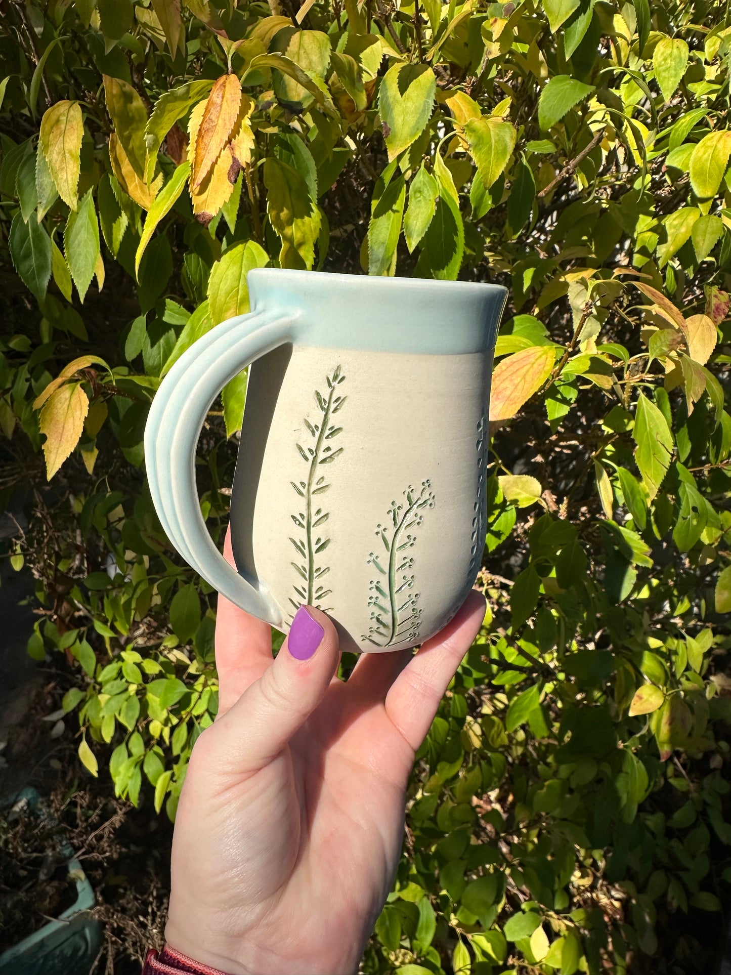 RESERVED Ceramic Stoneware Carved Vines Coffee Tea Mug Cup Botanical Floral Pottery Floral Pride