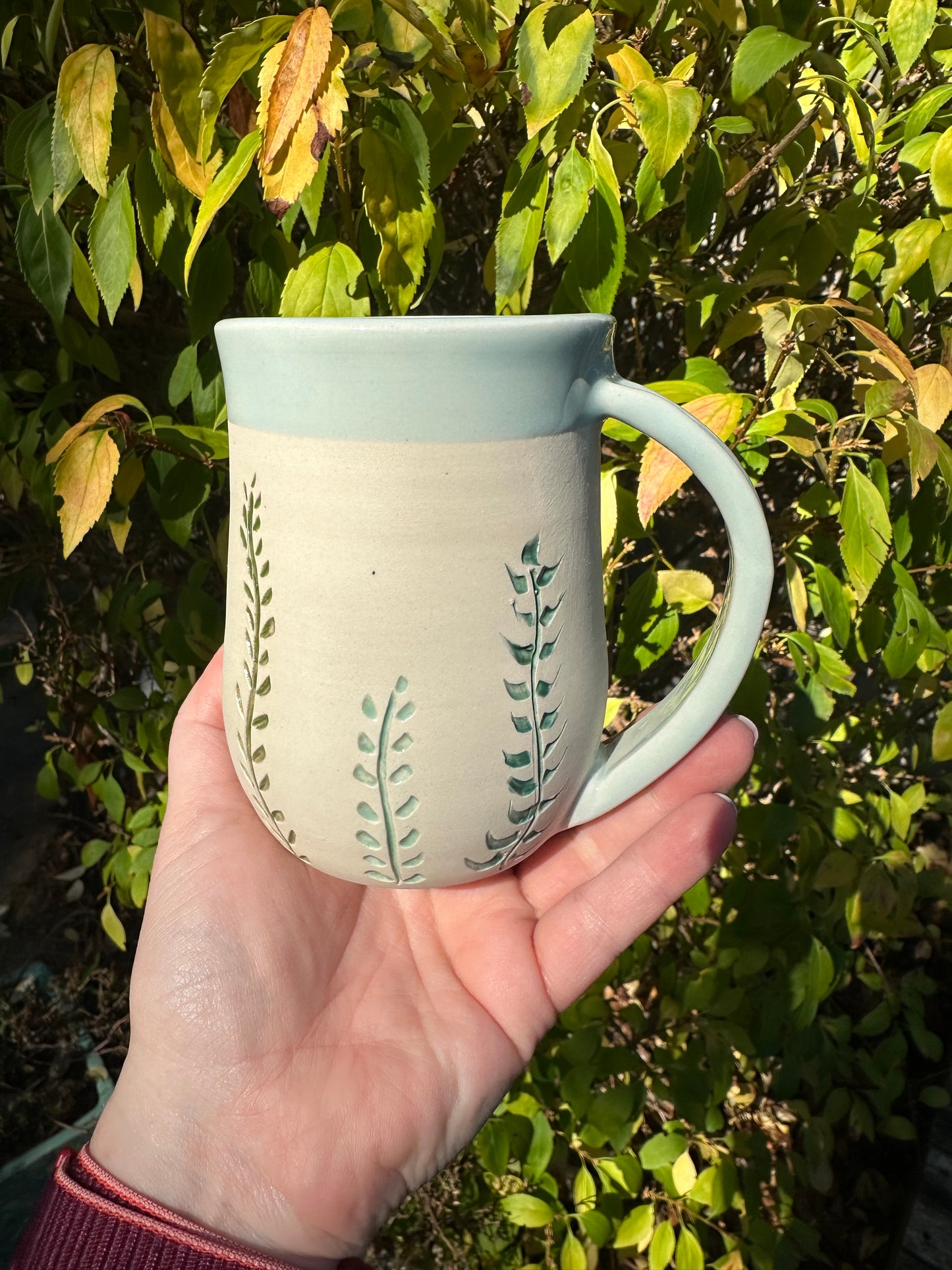 RESERVED Ceramic Stoneware Carved Vines Coffee Tea Mug Cup Botanical Floral Pottery Floral Pride