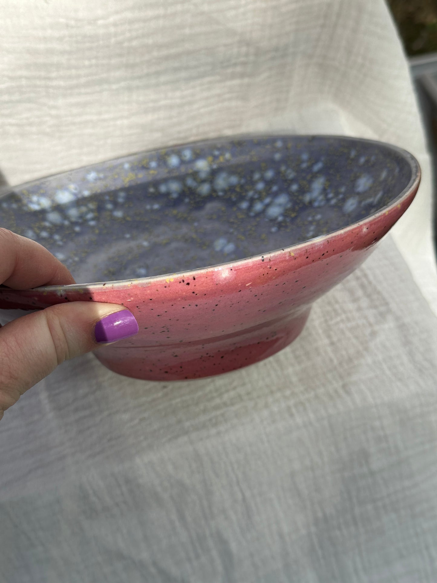 Ceramic Stoneware Large Lavender Speckled Purple Pink Serving Display Bowl Home Decor Pottery