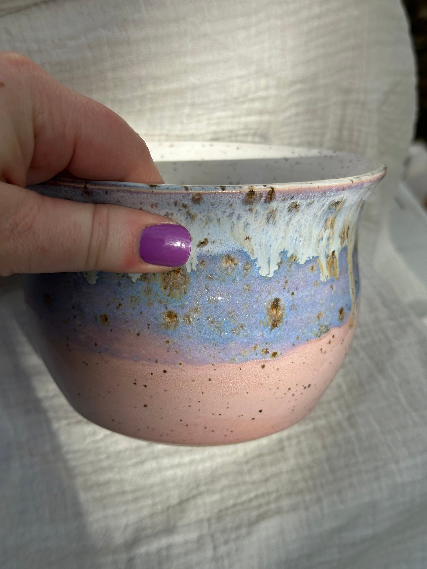Ceramic Stoneware Lavender Speckled Purple Pink Planter Display Bowl Home Decor Pottery