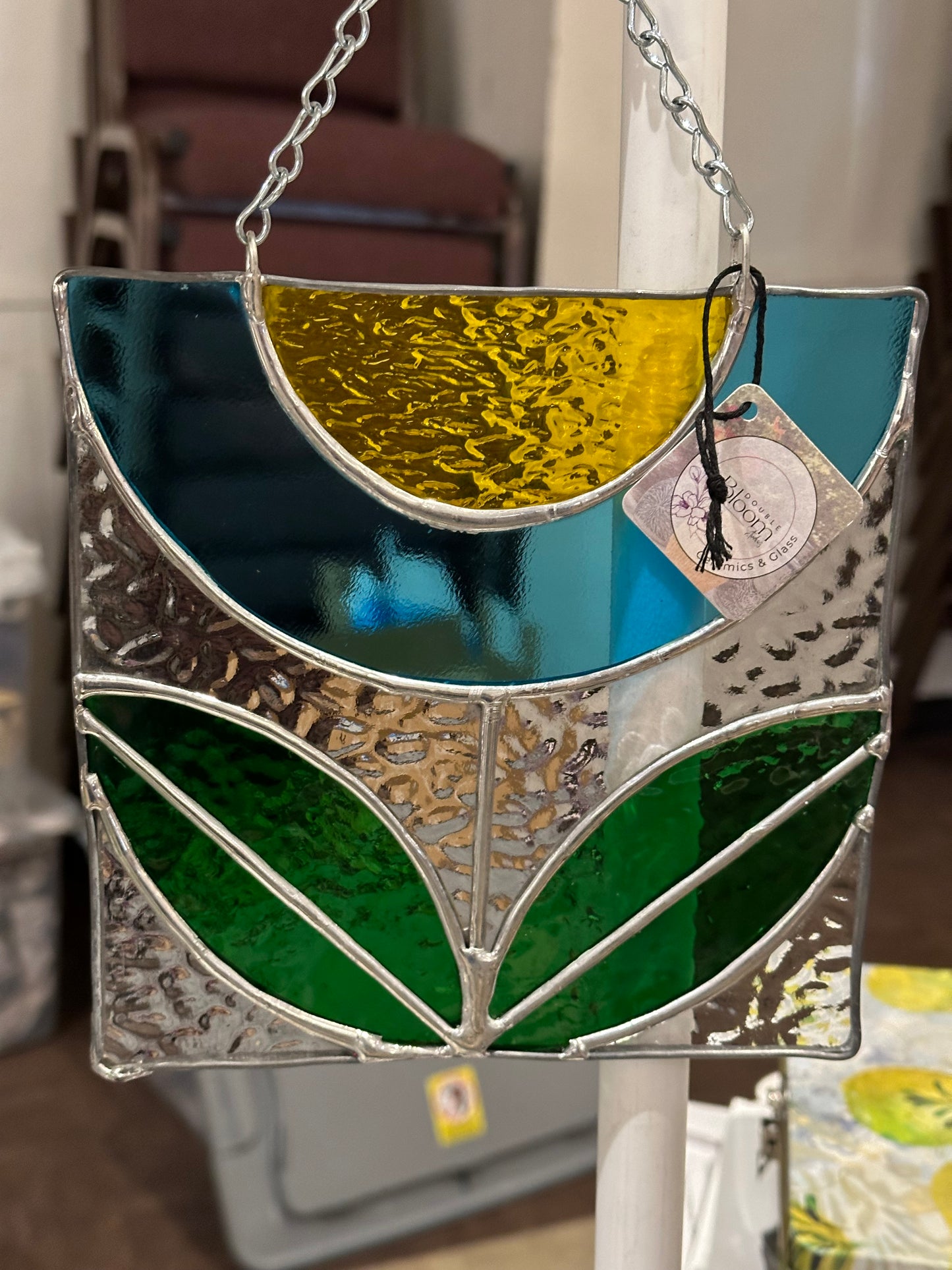 Stained Glass Flower Blue Suncatcher Window Decoration Glass Art Plant Lover Gift