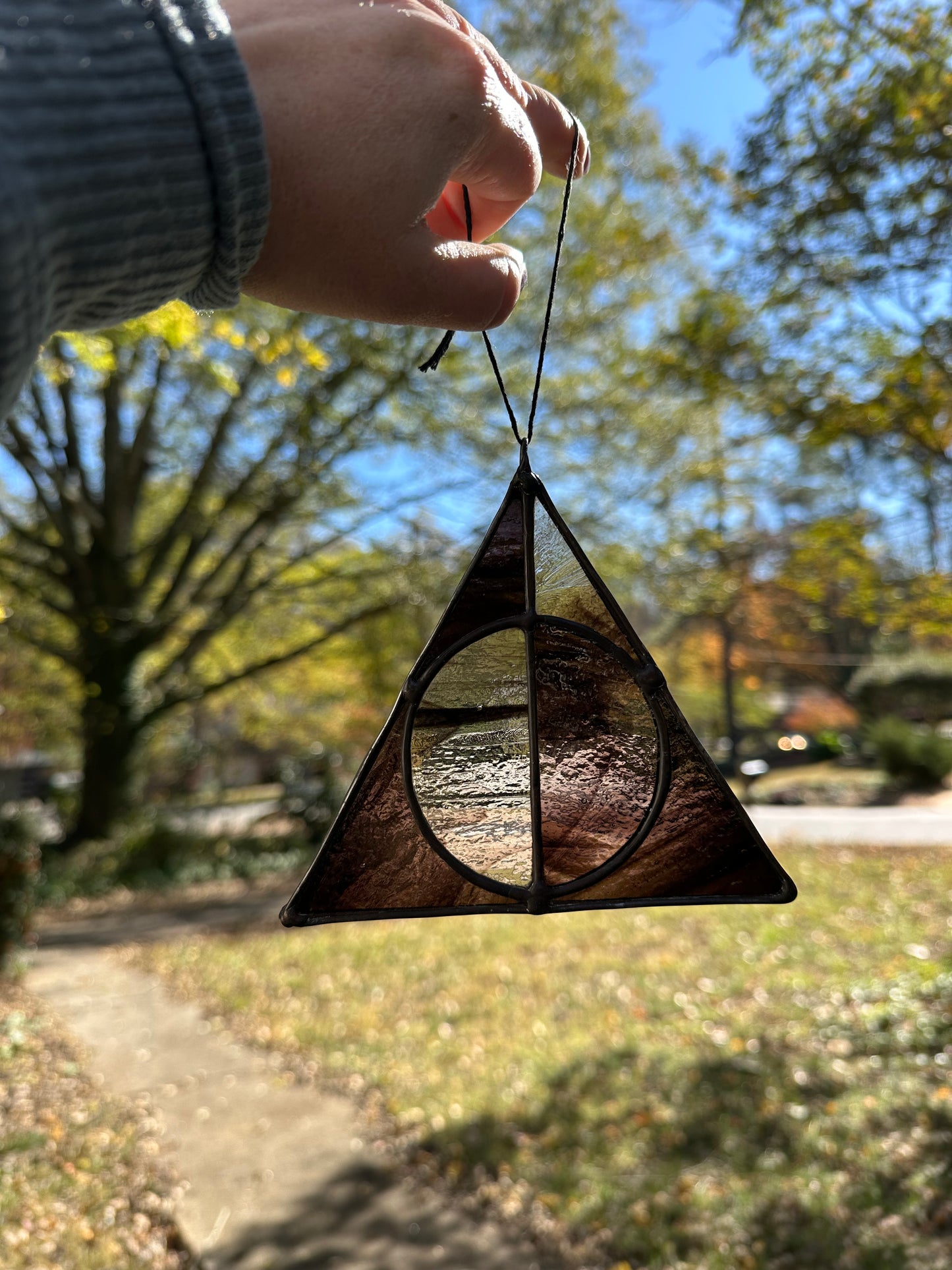 Stained Glass Deathy Hallows Wispy Black Suncatcher Window Decoration Glass Art Gift Potter Housewarming