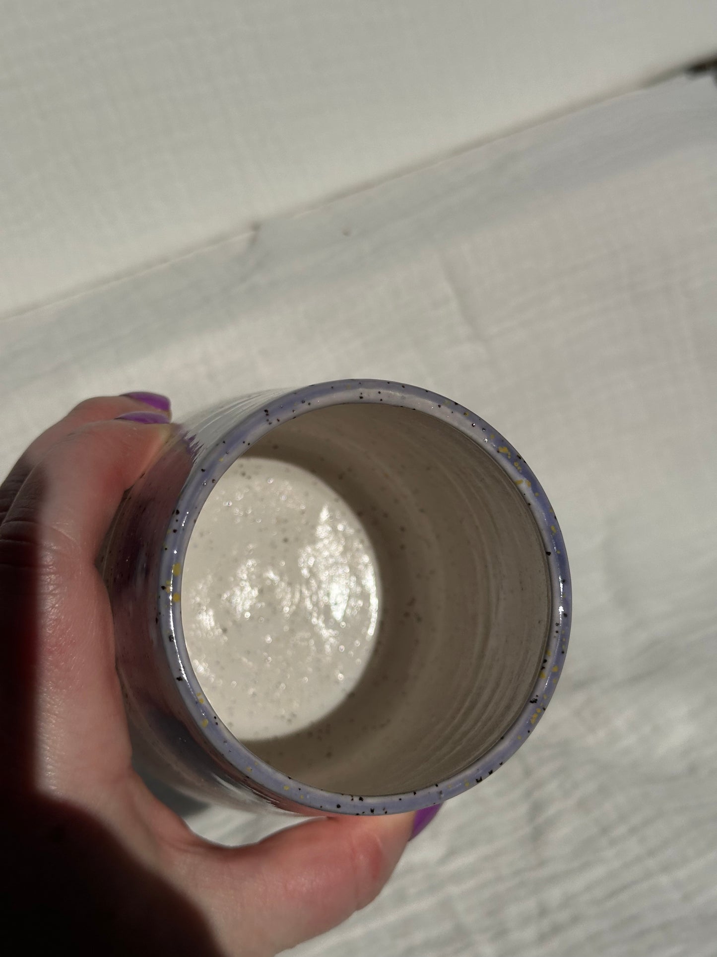 Ceramic Stoneware White and Lavender Purple Wine Whiskey Cup Botanical Floral Pottery Floral Tumbler