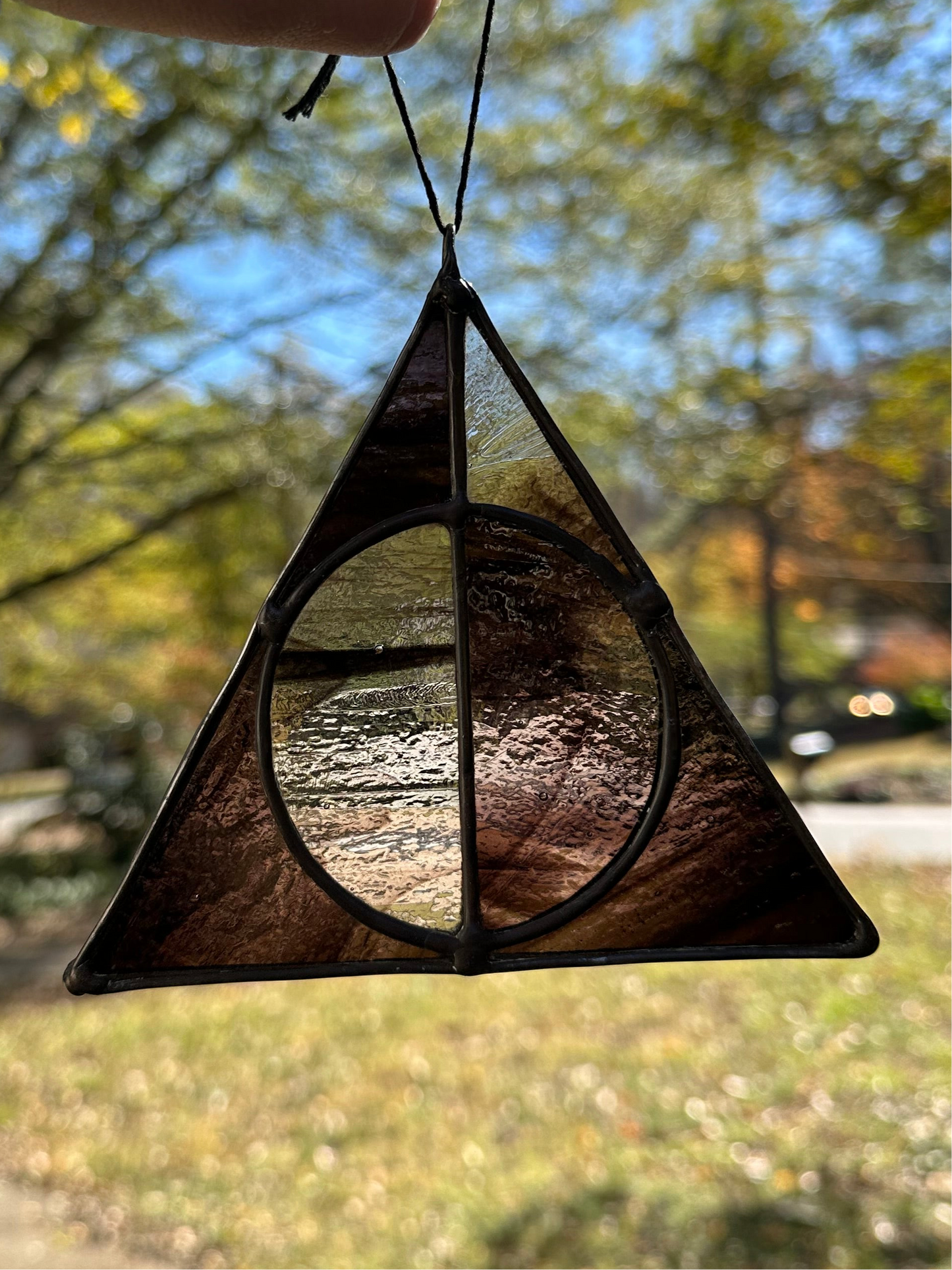 Stained Glass Deathy Hallows Wispy Black Suncatcher Window Decoration Glass Art Gift Potter Housewarming