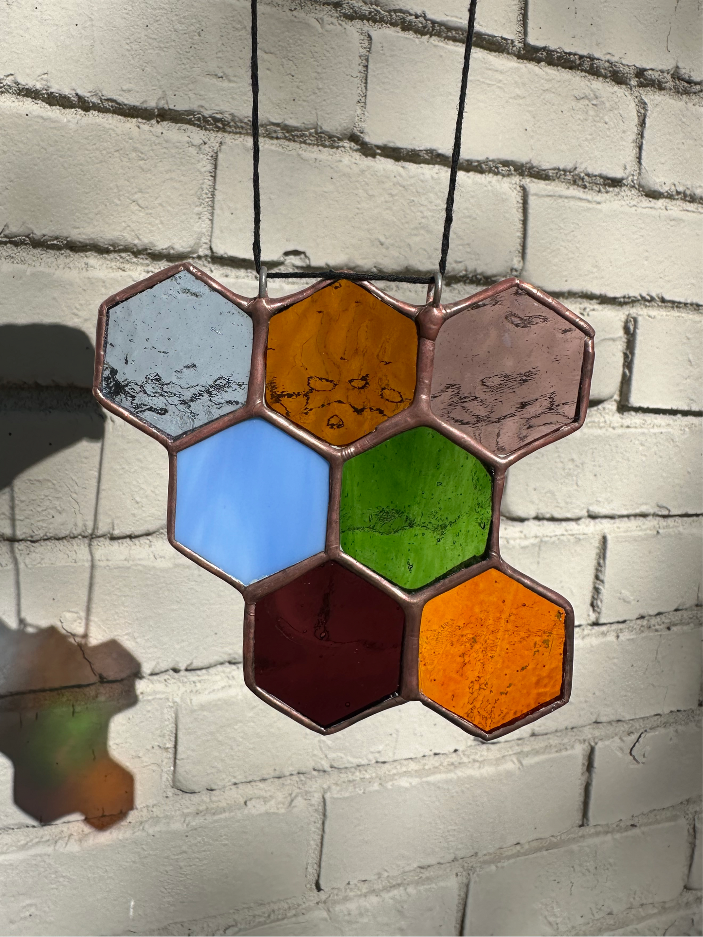 Stained Glass Honeycomb Hexagon Suncatcher Window Decoration Glass Art Gift Housewarming