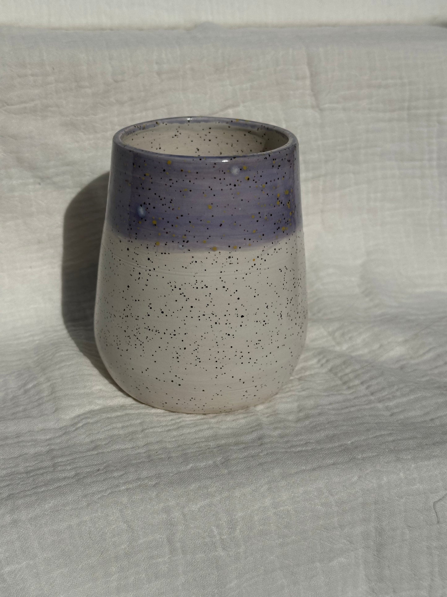 Ceramic Stoneware White and Lavender Purple Wine Whiskey Cup Botanical Floral Pottery Floral Tumbler