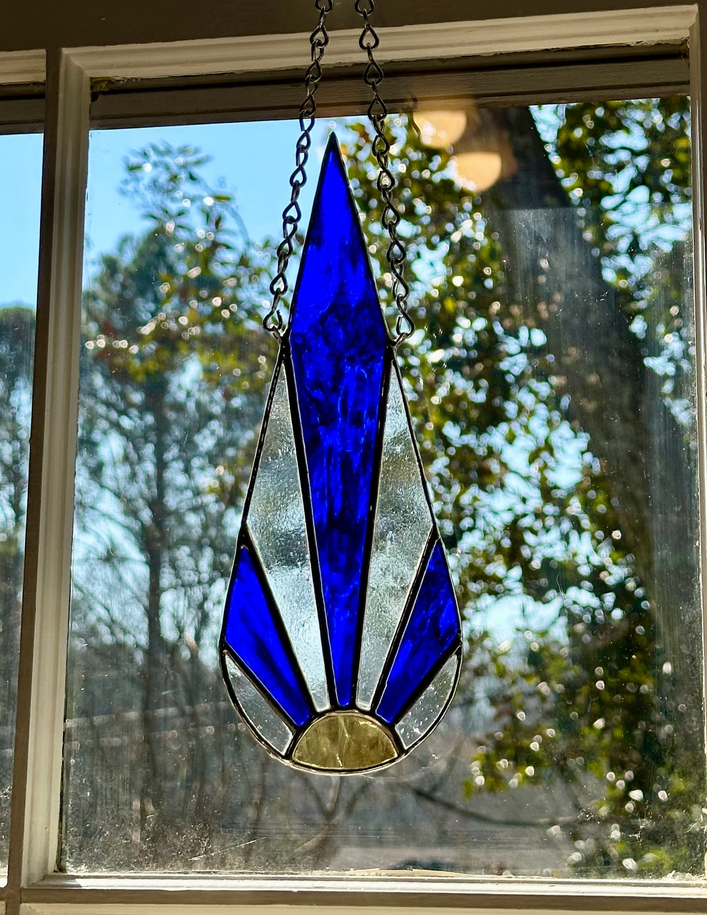 Stained Glass Blue Clear Geometric Sun Ray Suncatcher Window Decoration Glass Art Gift Sun Catcher