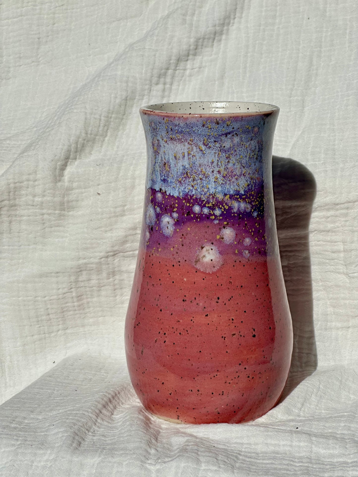 Ceramic Stoneware Pink, Purple and Lavender Vase Pottery Floral