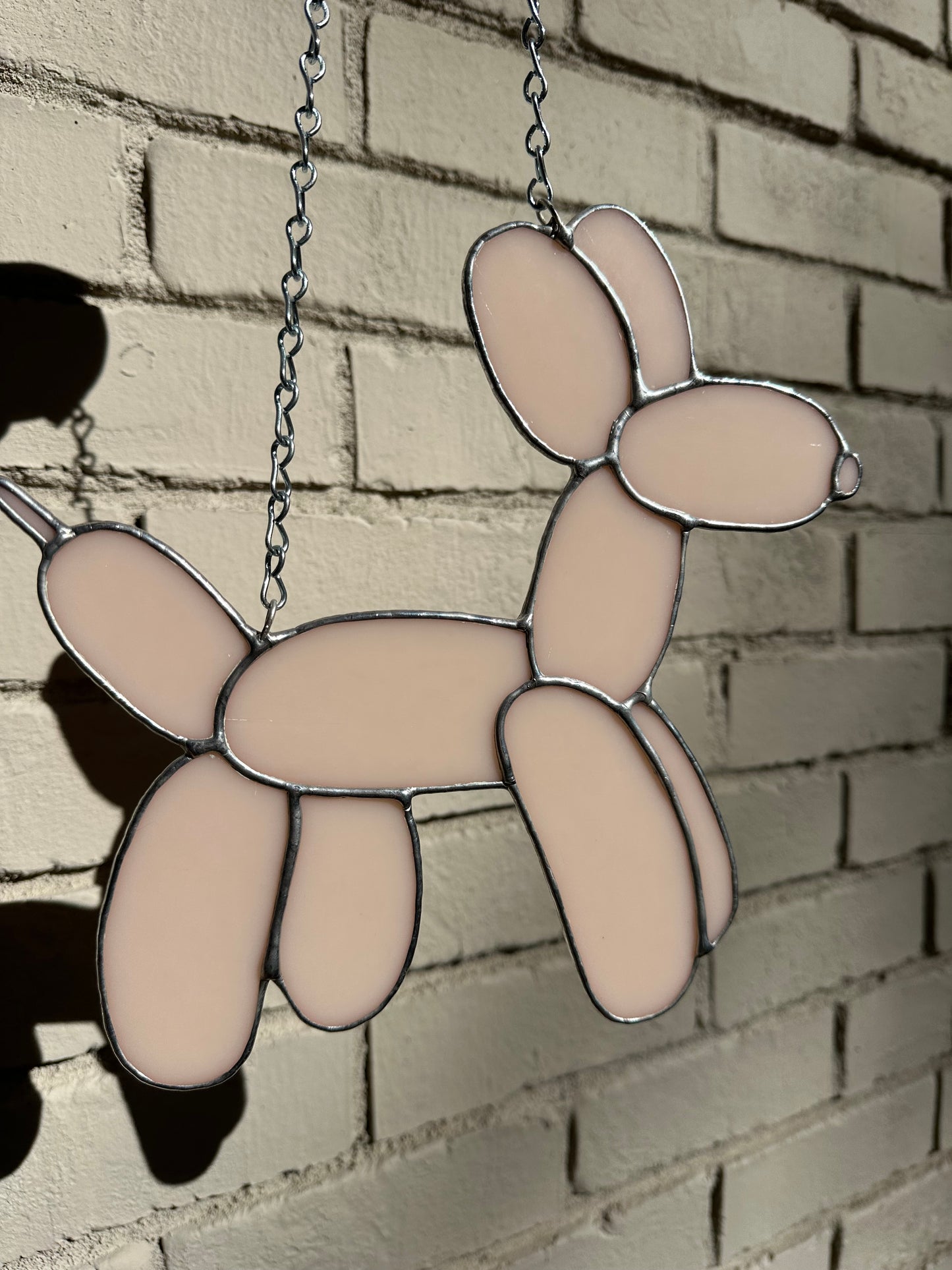 Stained Glass Balloon Dog Light Pink Suncatcher Window Decoration Glass Art Gift Housewarming